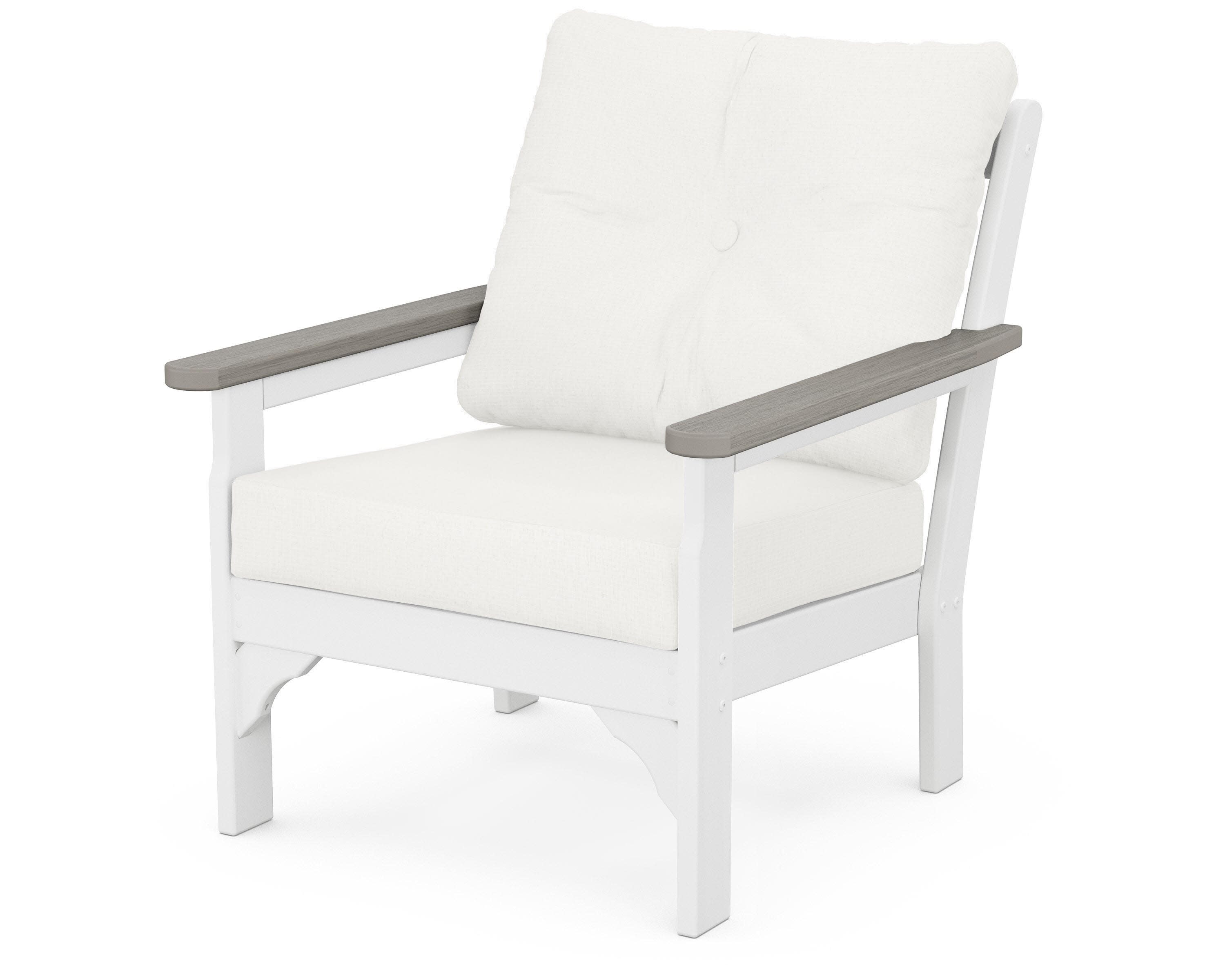 Vineyard Deep Seating Chair in White / Driftwood / Natural Linen