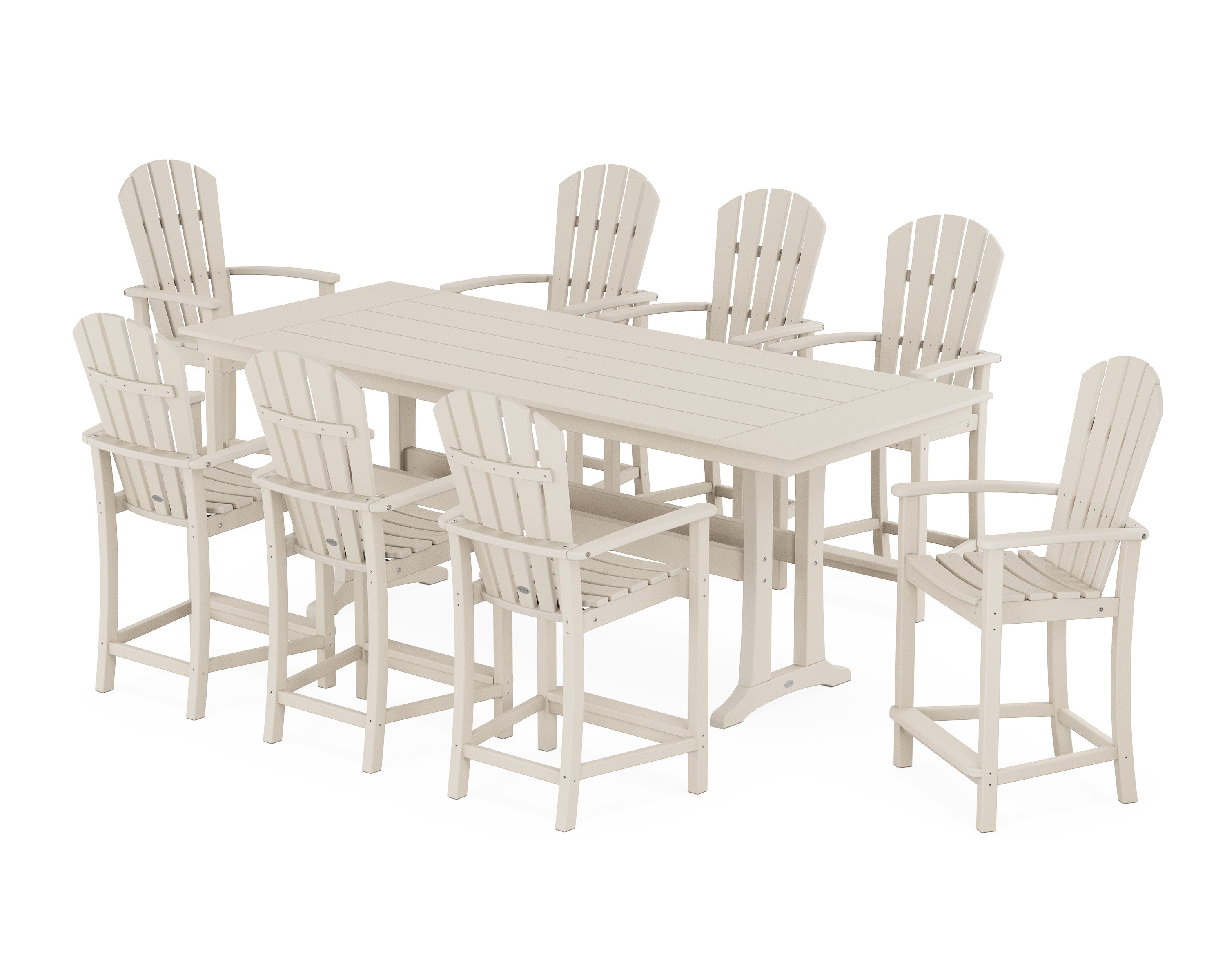Palm Coast 9-Piece Farmhouse Counter Set with Trestle Legs in Sand