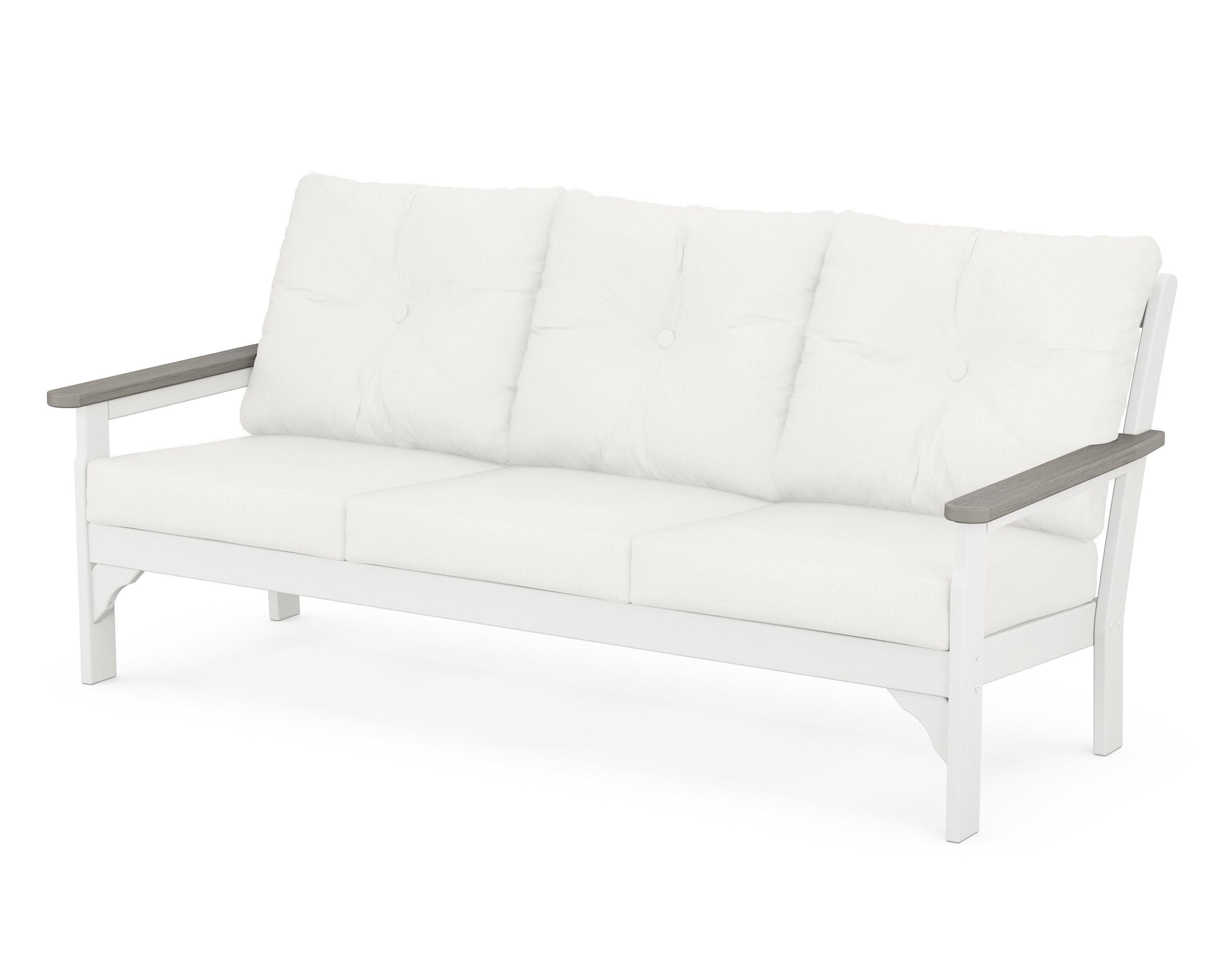 Vineyard Deep Seating Sofa in White / Driftwood / Natural Linen