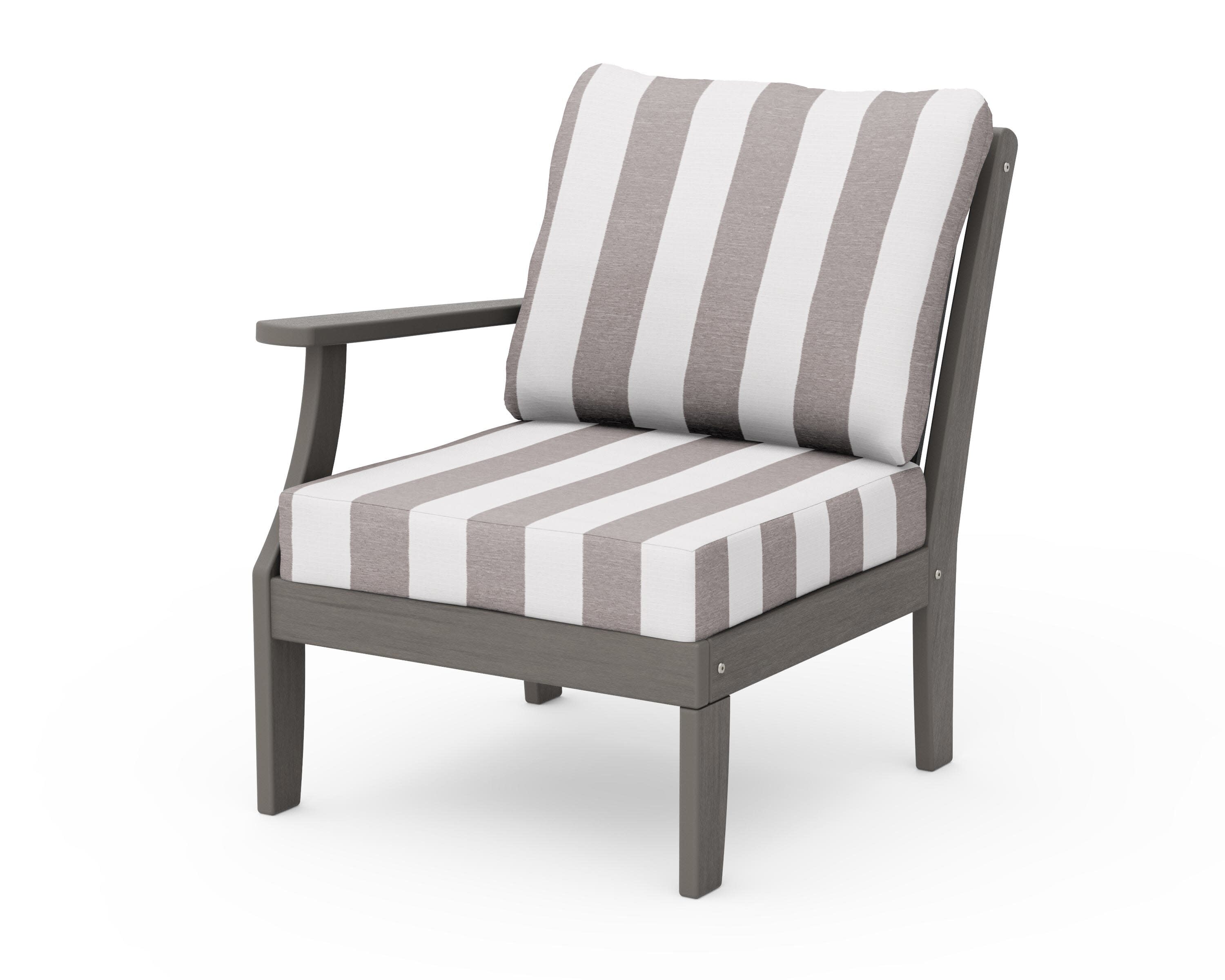 Braxton Modular Left Arm Chair in Driftwood / Cabana Stripe Grey Mist
