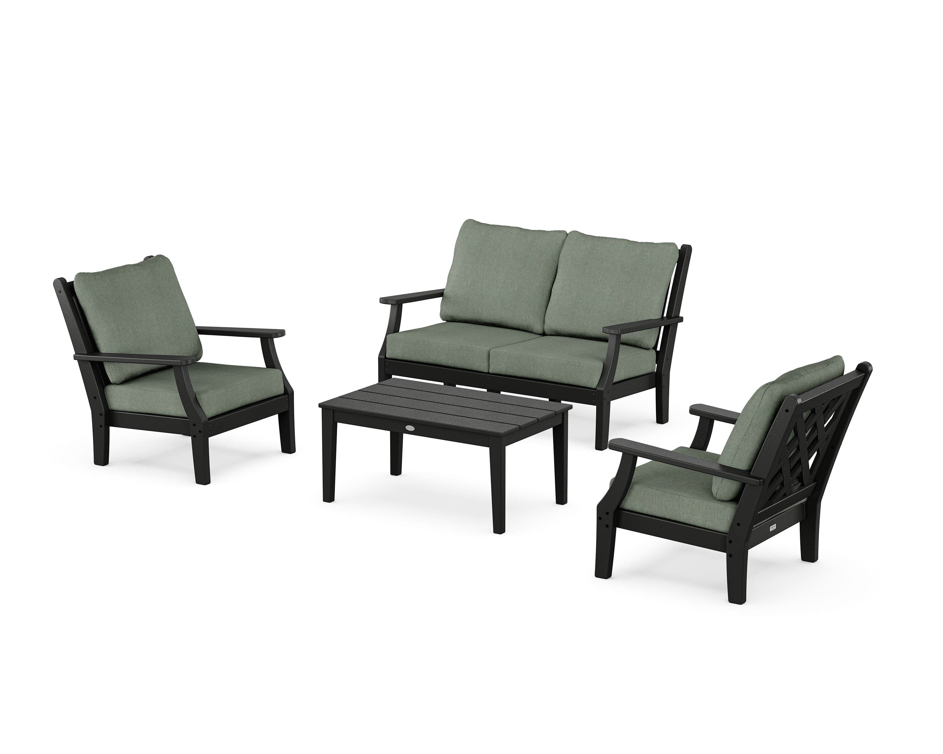 Wovendale 4-Piece Deep Seating Set with Loveseat in Black / Cast Sage