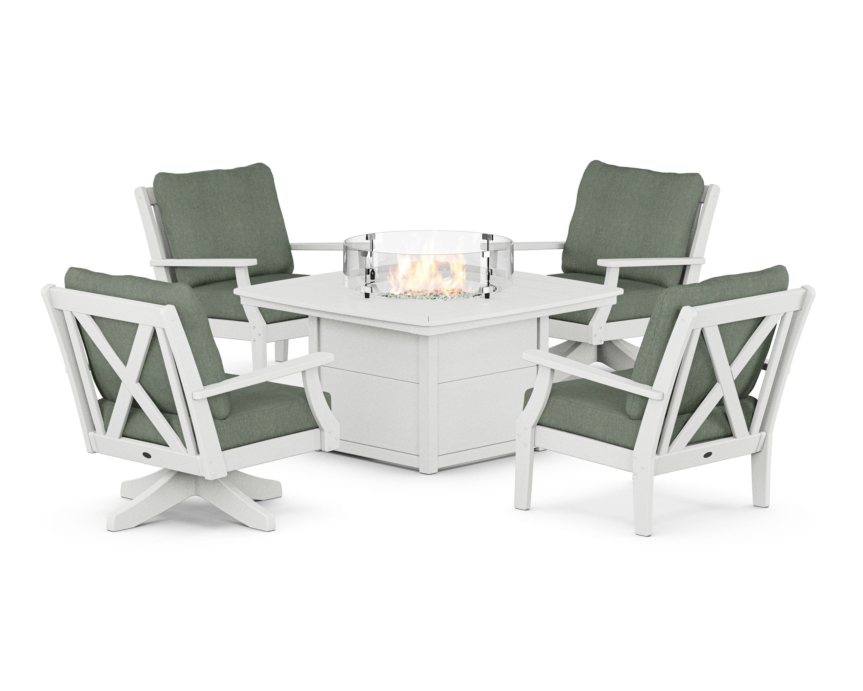 Braxton 5-Piece Deep Seating Set with Fire Table in Vintage White / Cast Sage