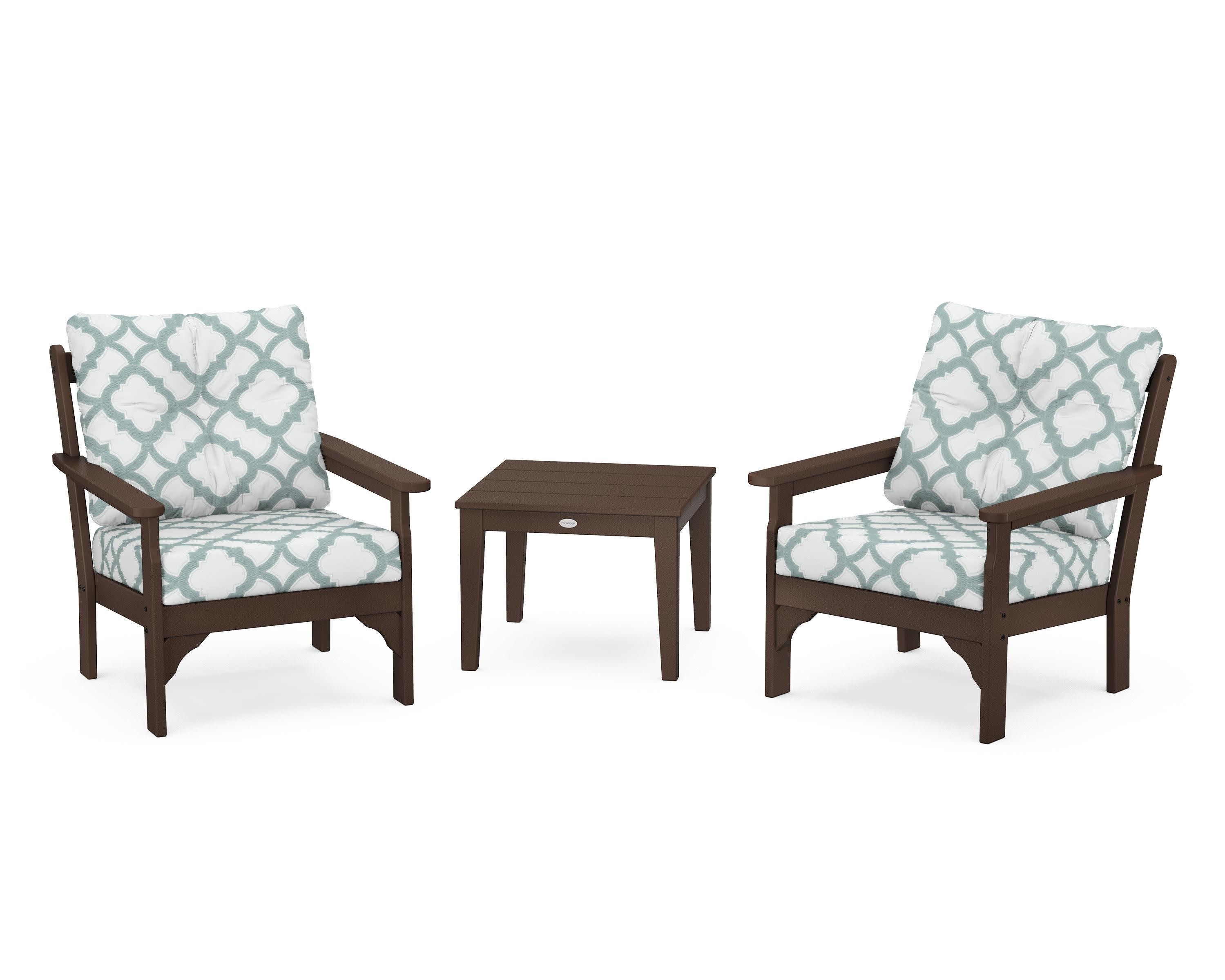 Vineyard 3-Piece Deep Seating Set in Mahogany / Trellis Glacier Spa