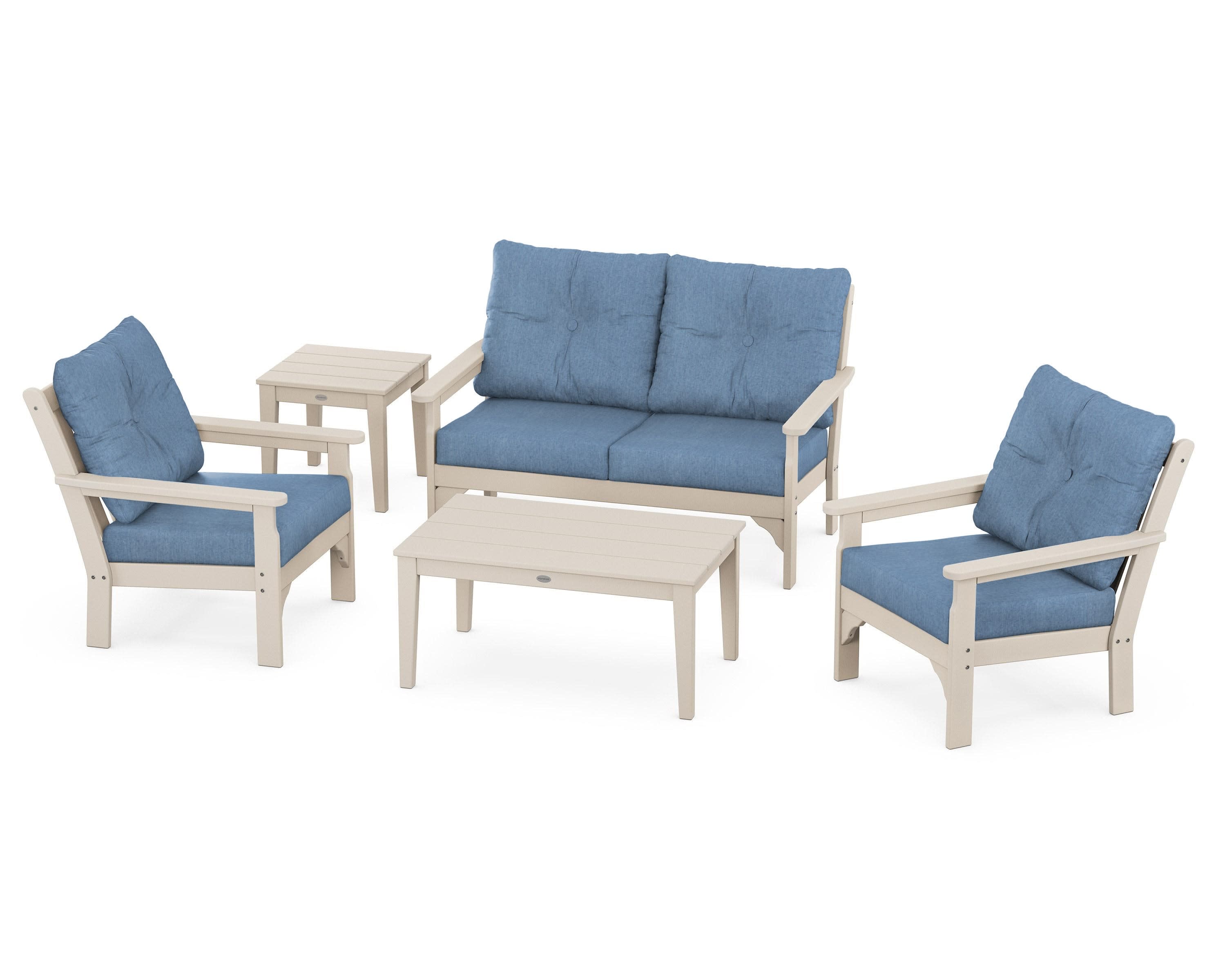 Vineyard 5-Piece Deep Seating Set in Sand / Sky Blue