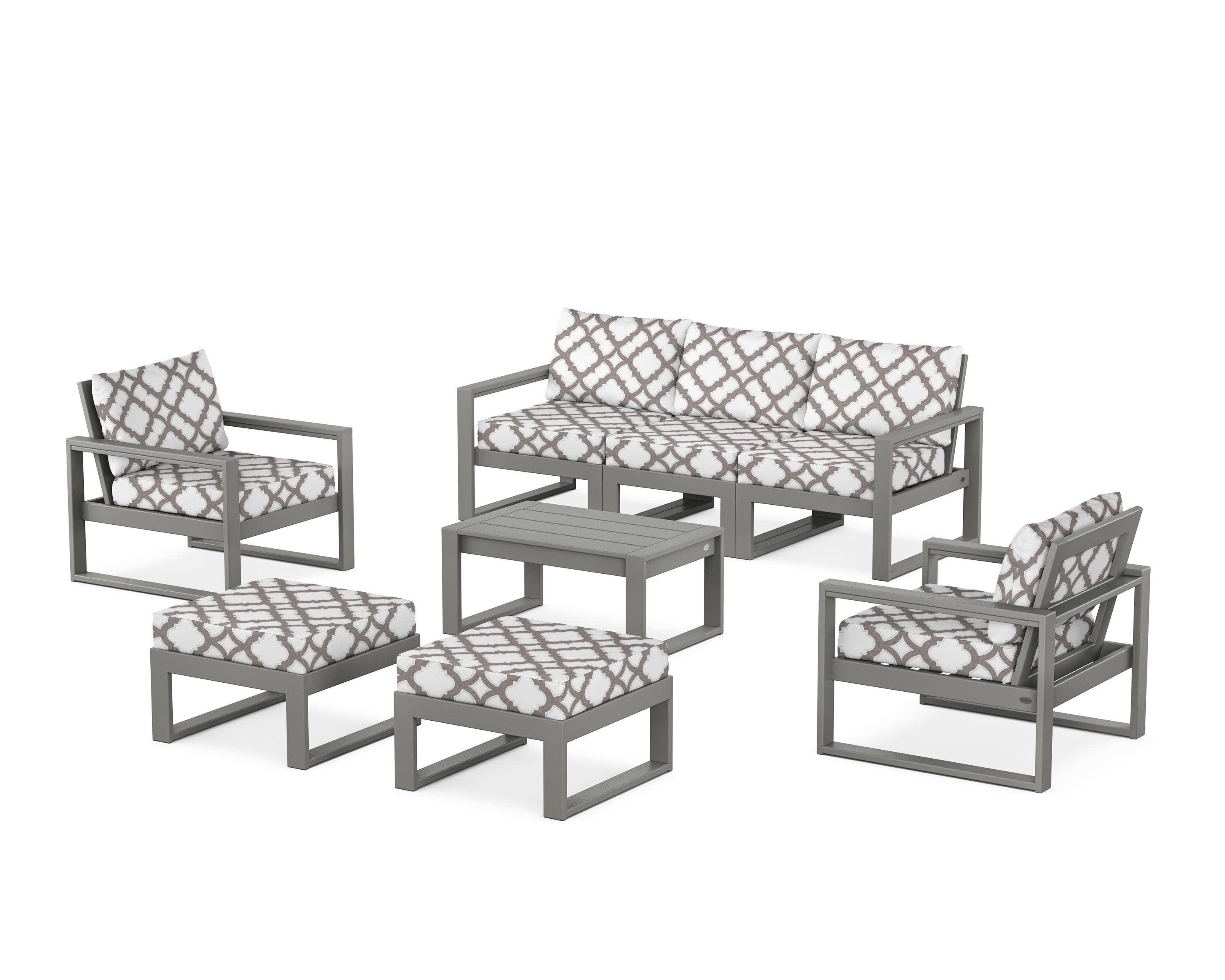 EDGE Sectional 8-Piece Lounge Sofa Set in Slate Grey / Trellis Grey Mist