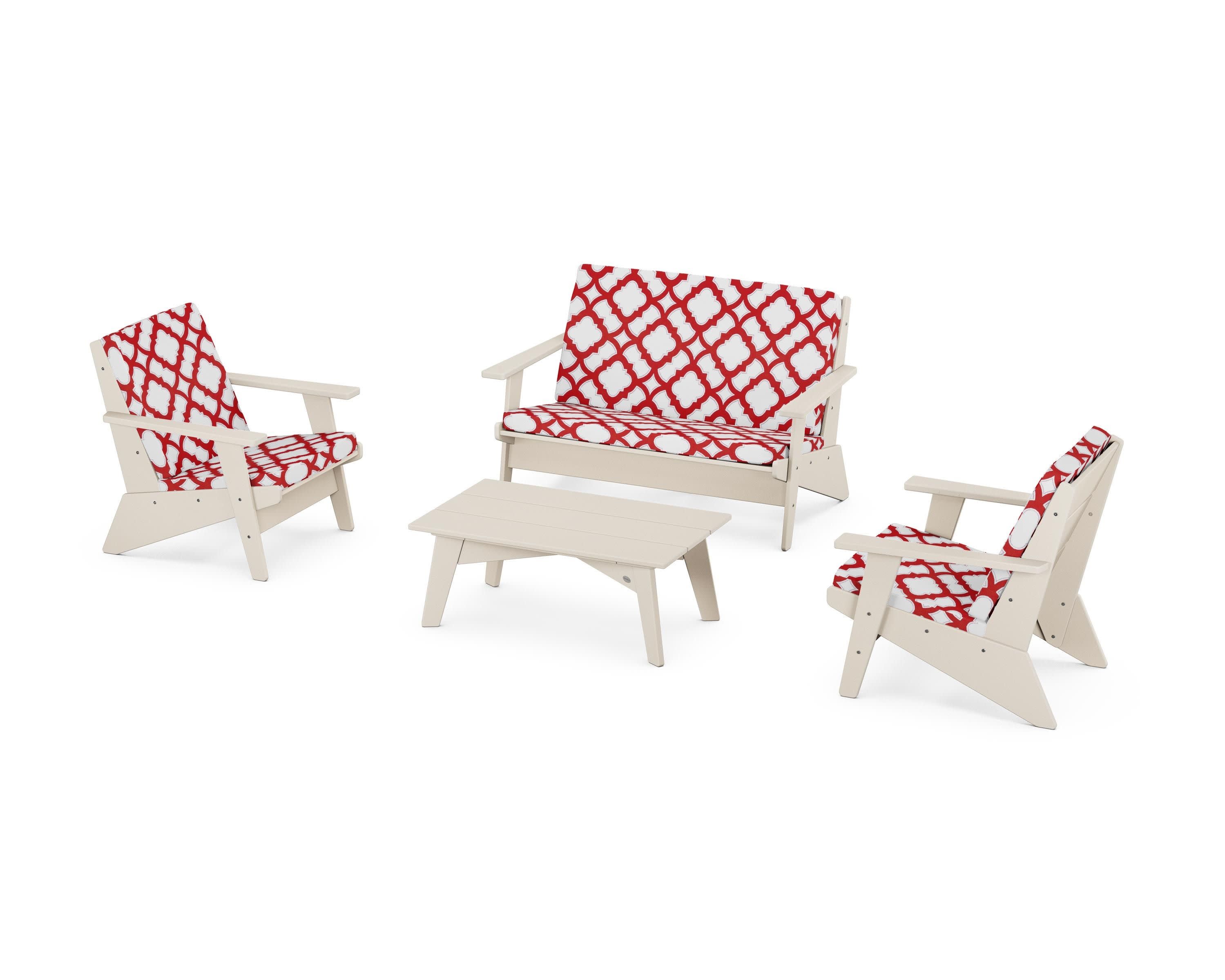Riviera Modern Lounge 4-Piece Set in Sand / Trellis Crimson