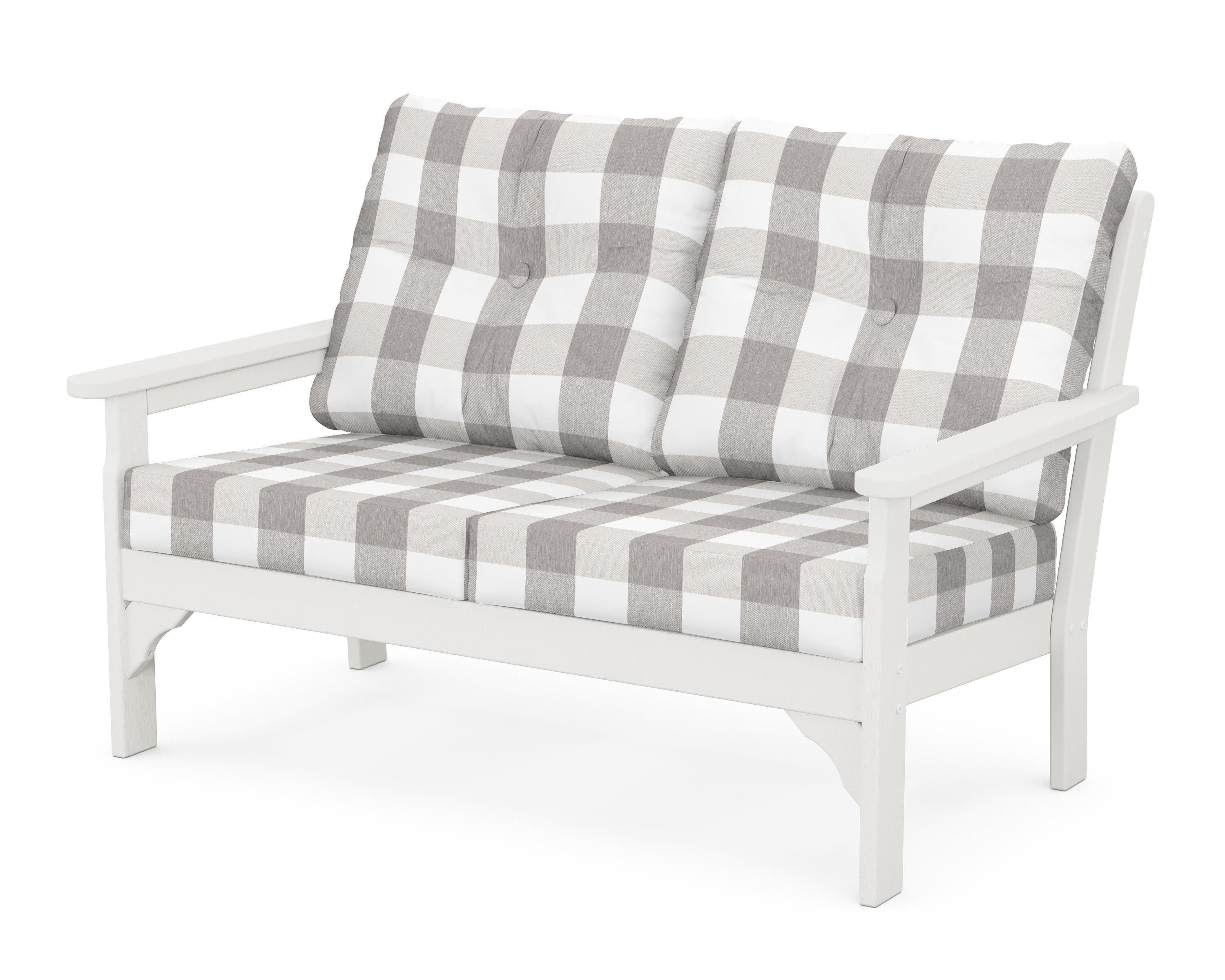 Vineyard Deep Seating Loveseat in Vintage White / Buffalo Plaid Grey Mist