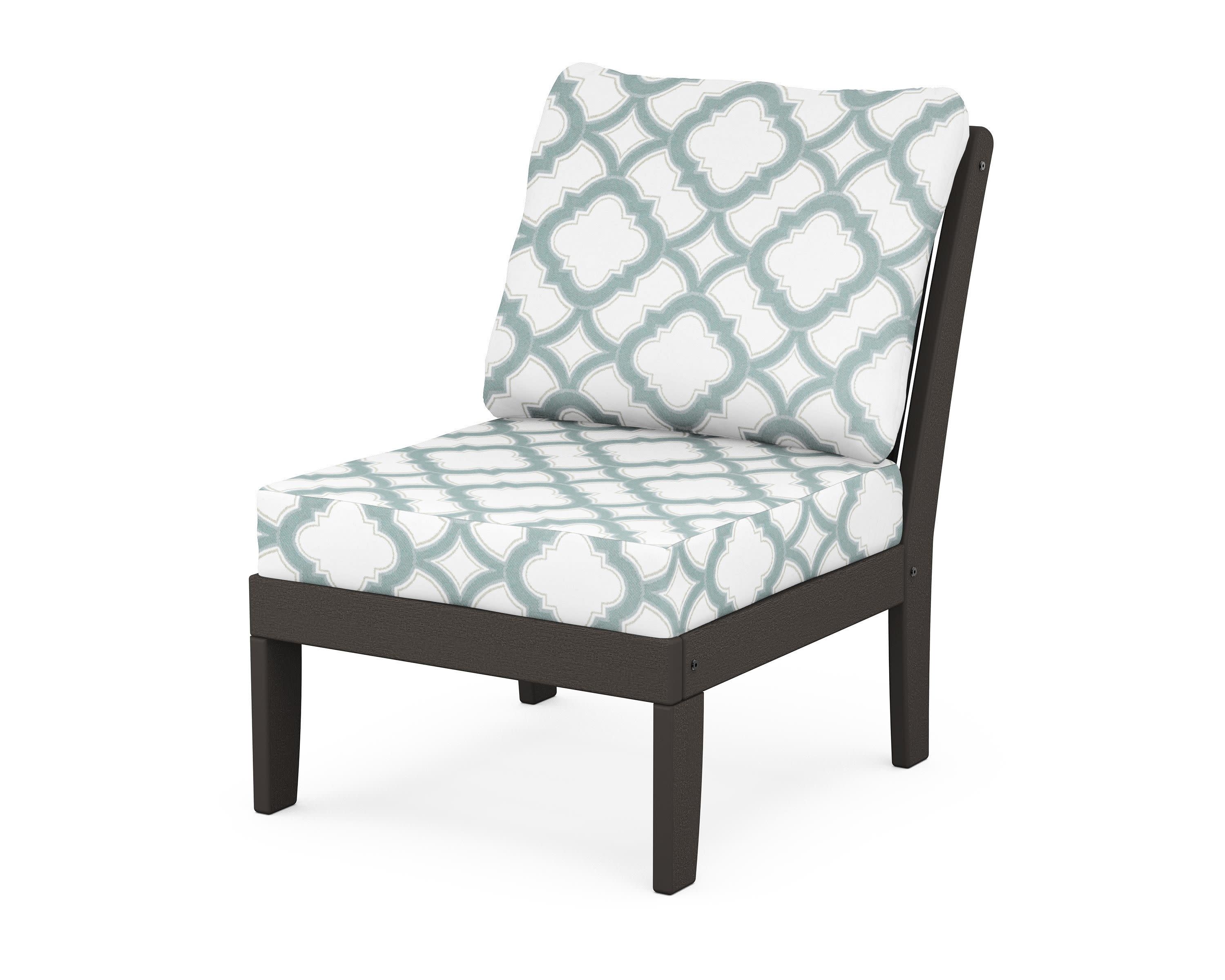 Braxton Modular Armless Chair in Vintage Coffee / Trellis Glacier Spa
