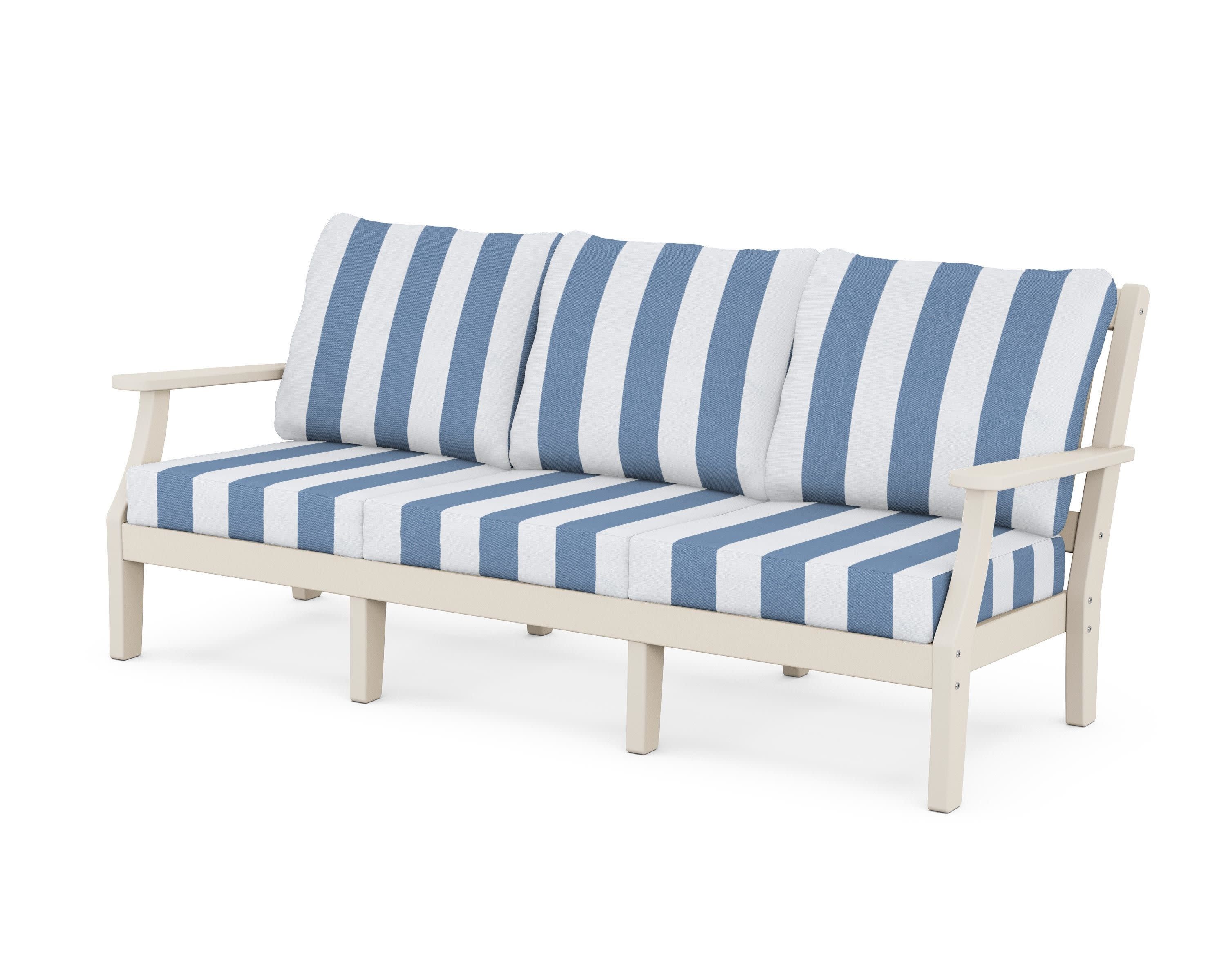 Chinoiserie Deep Seating Sofa in Sand / Cabana Stripe Sky Blue