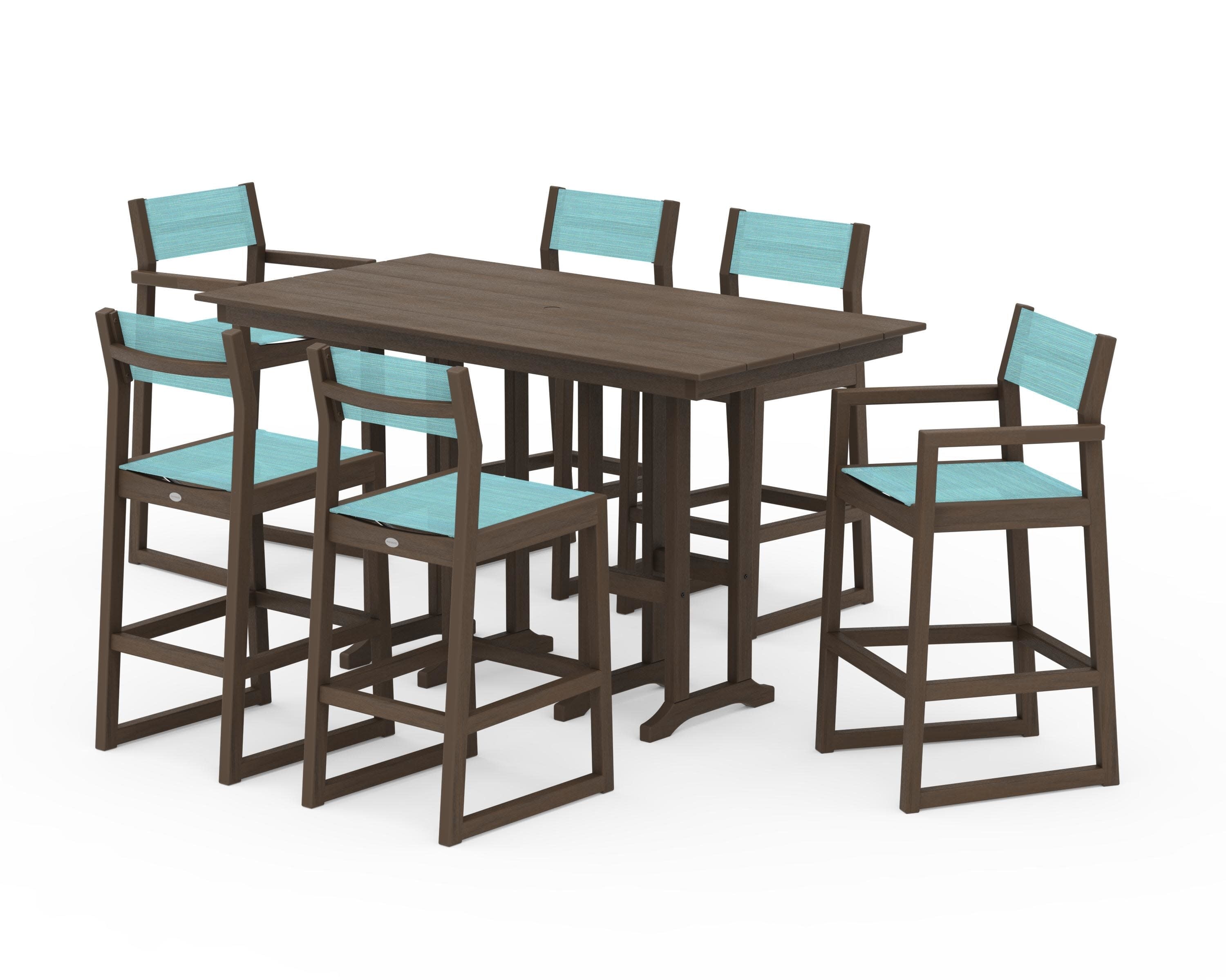 EDGE Sling 7-Piece Farmhouse Bar Set in Kona / Dupioni Aquamarine Sling