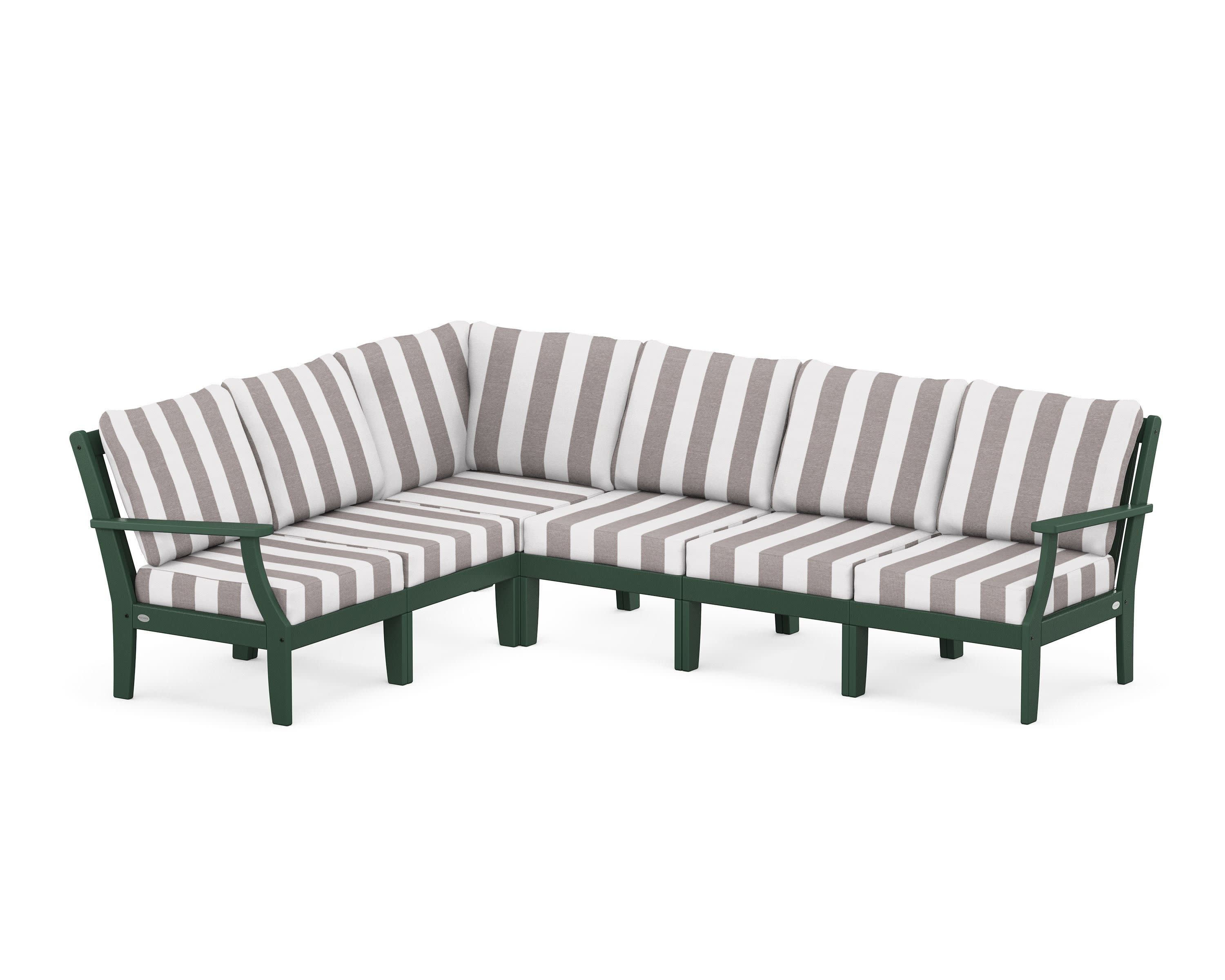 Braxton Modular 6-Piece Deep Seating Set in Green / Cabana Stripe Grey Mist