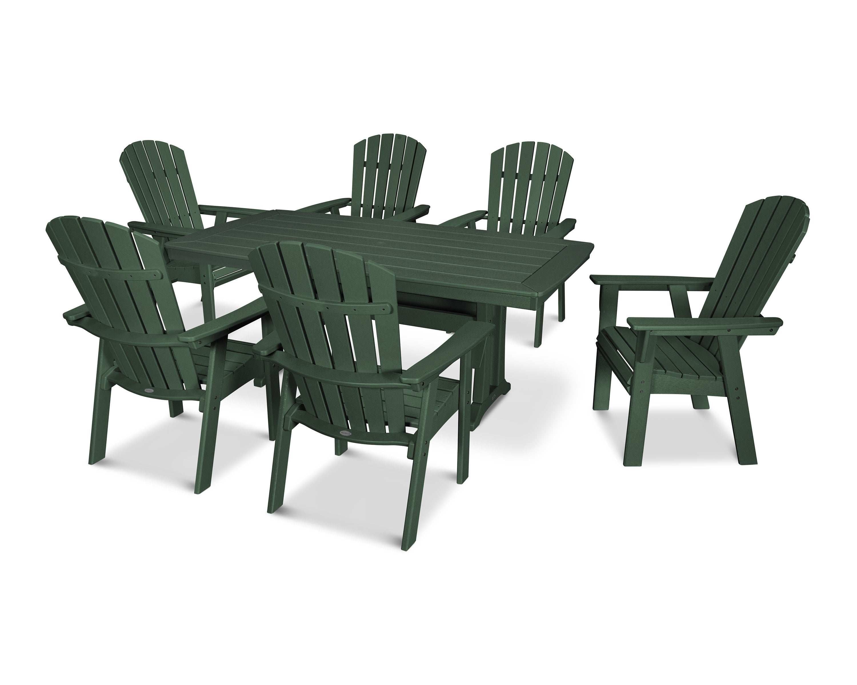Nautical Curveback Adirondack 7-Piece Dining Set with Trestle Legs in Green