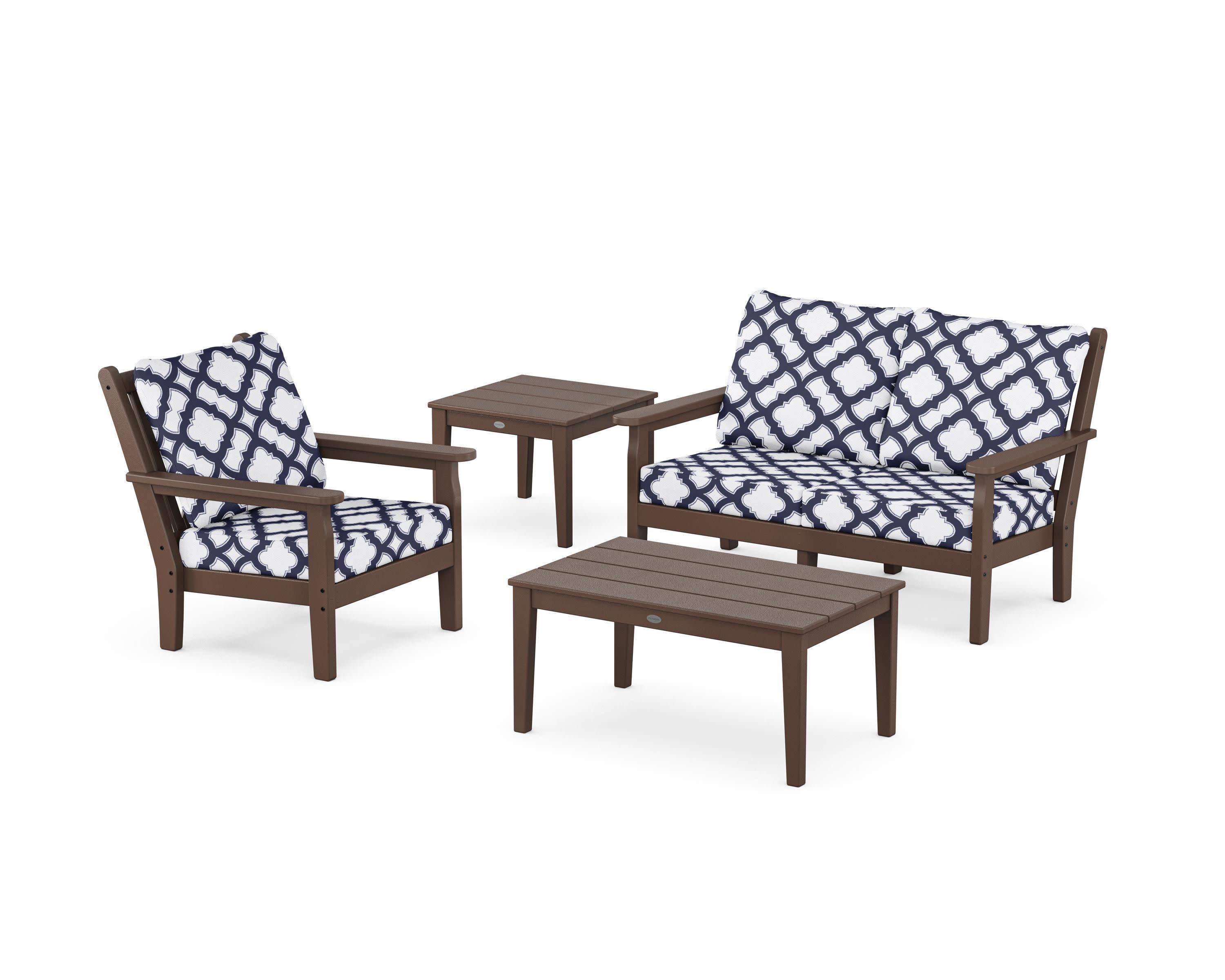 Chippendale 4-Piece Deep Seating Set in Mahogany / Trellis Navy
