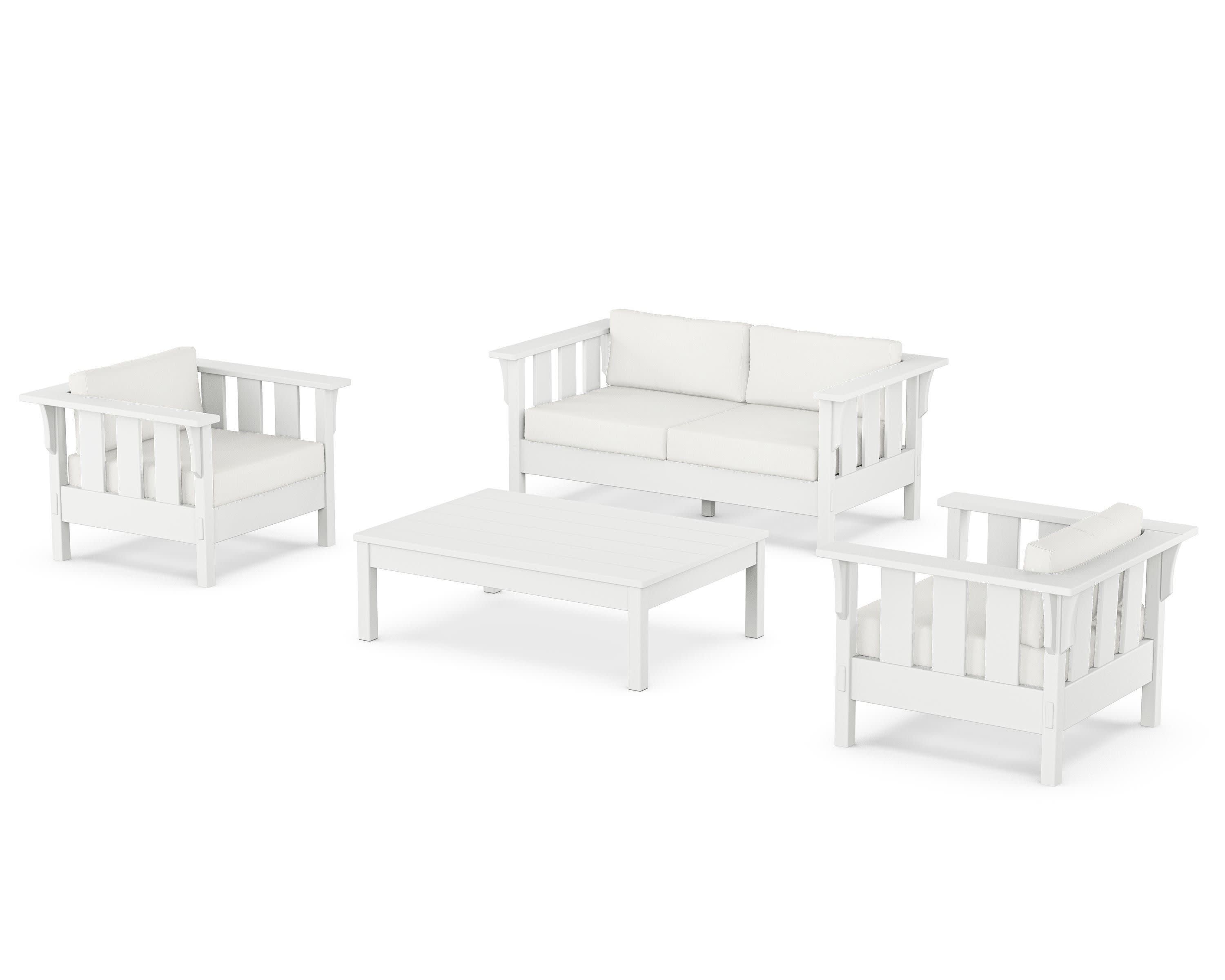 Acadia 4-Piece Deep Seating Set with Loveseat in White / Natural Linen