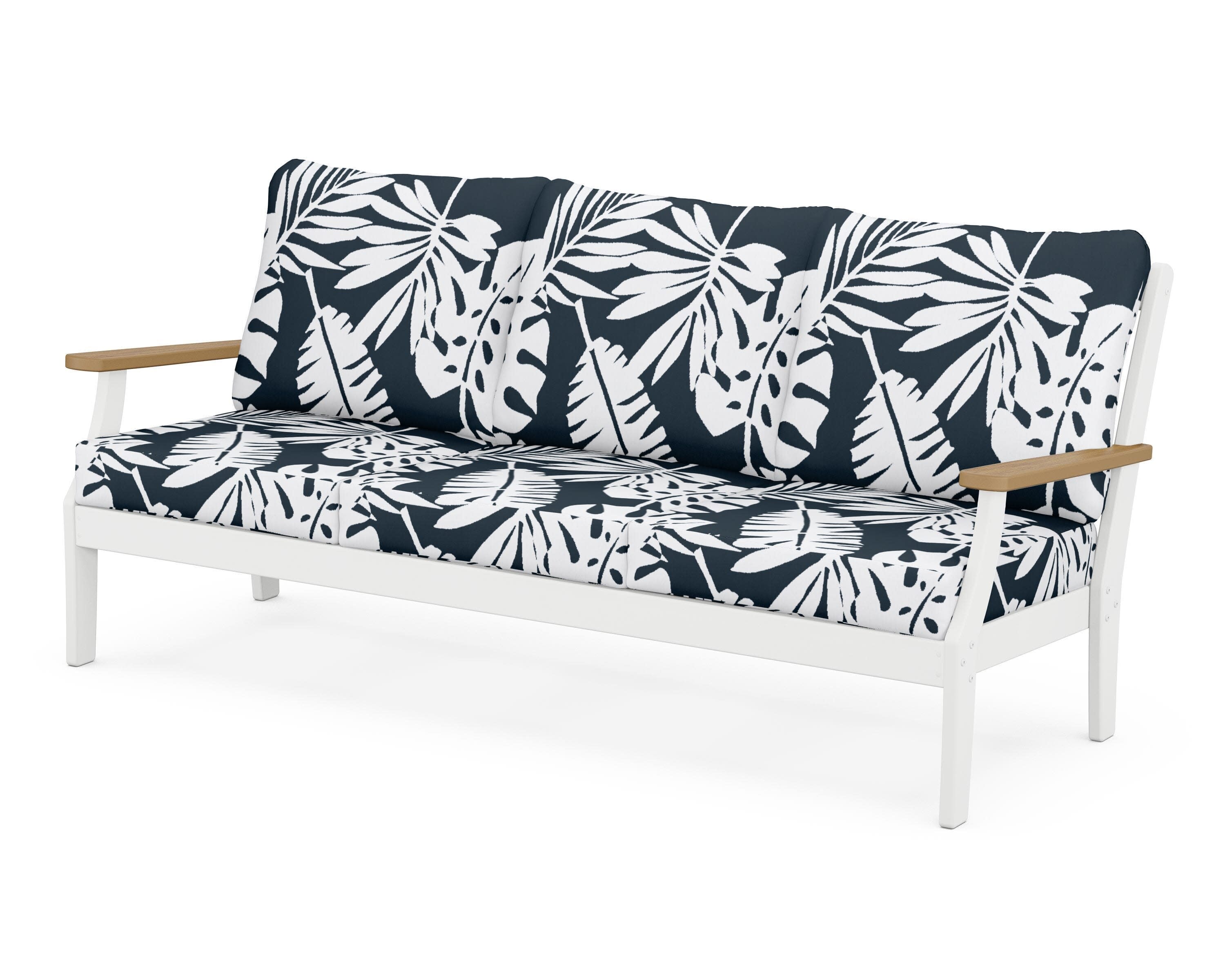 Braxton Deep Seating Sofa in White / Natural / Leaf Marine Indigo