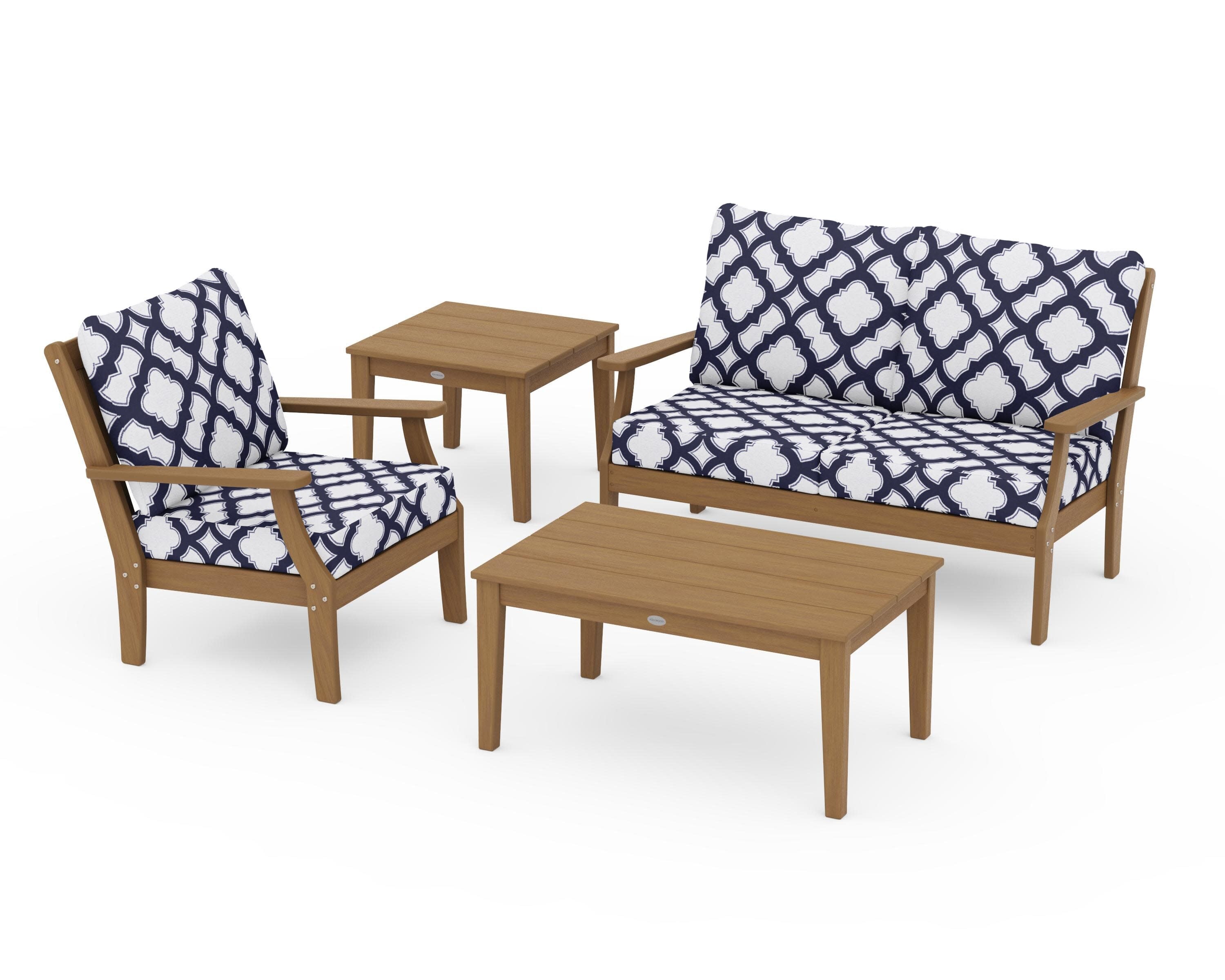 Braxton 4-Piece Deep Seating Set in Natural / Trellis Navy