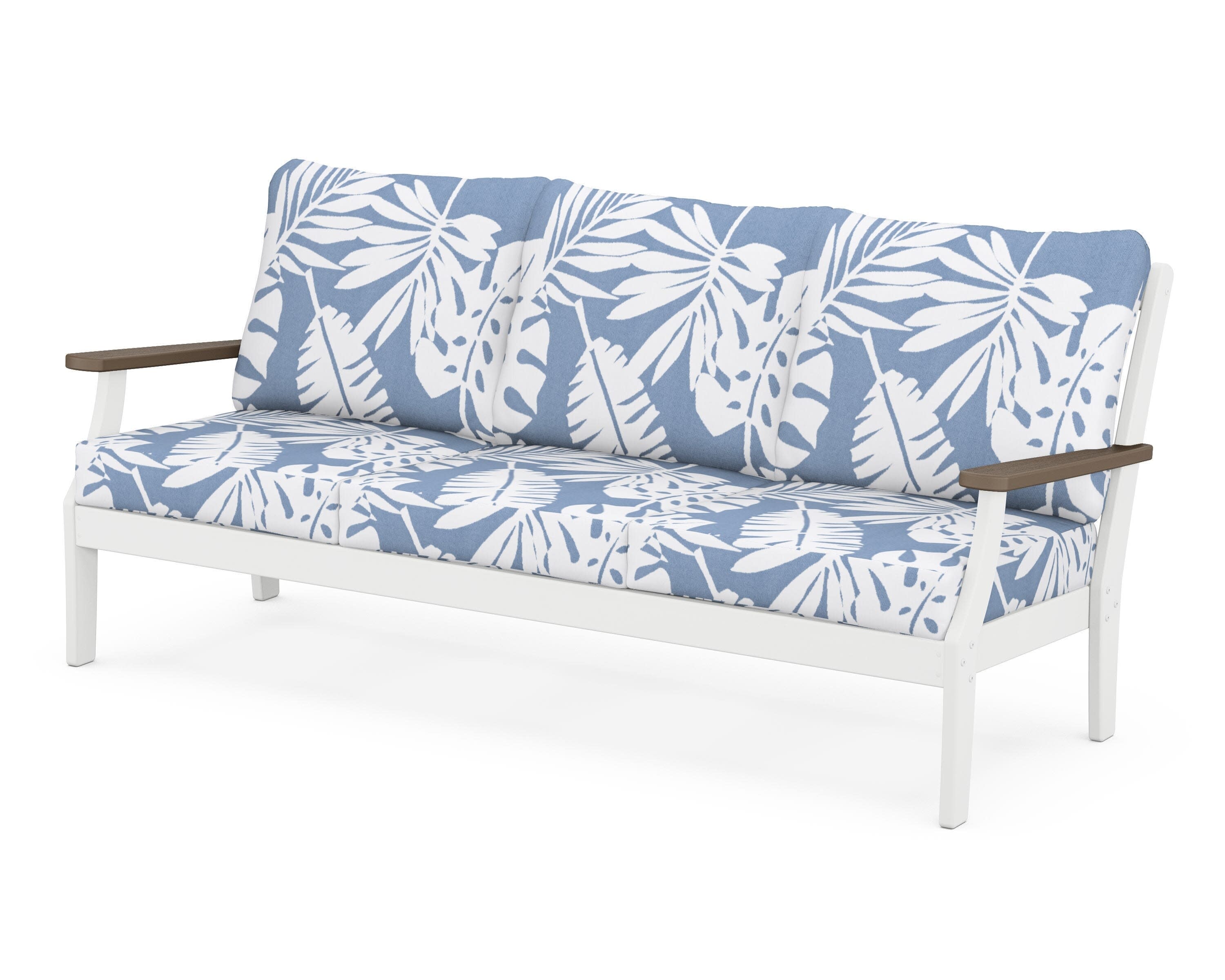 Braxton Deep Seating Sofa in White / Kona / Leaf Sky Blue