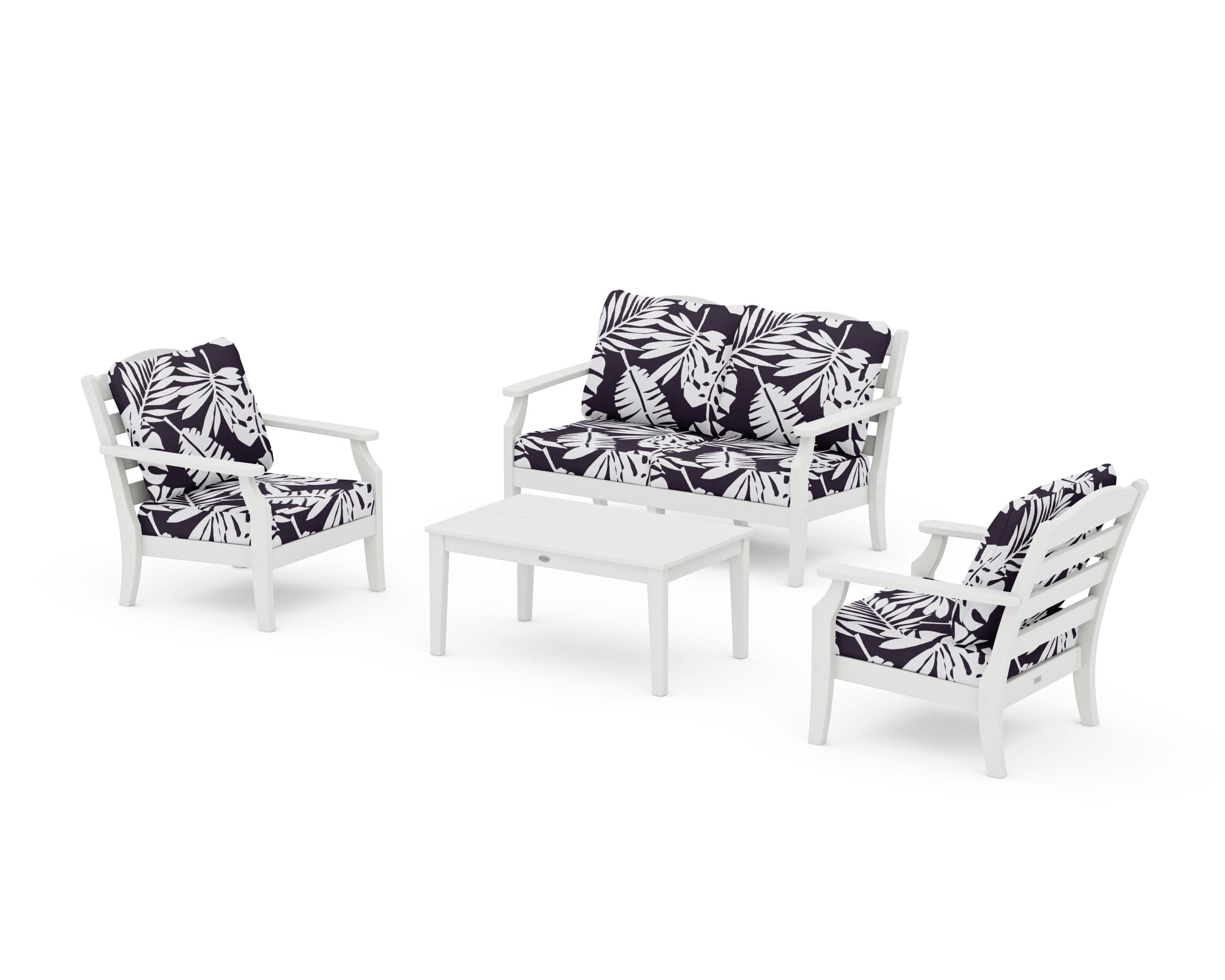 Savannah 4-Piece Deep Seating Set with Loveseat in Vintage White / Leaf Navy