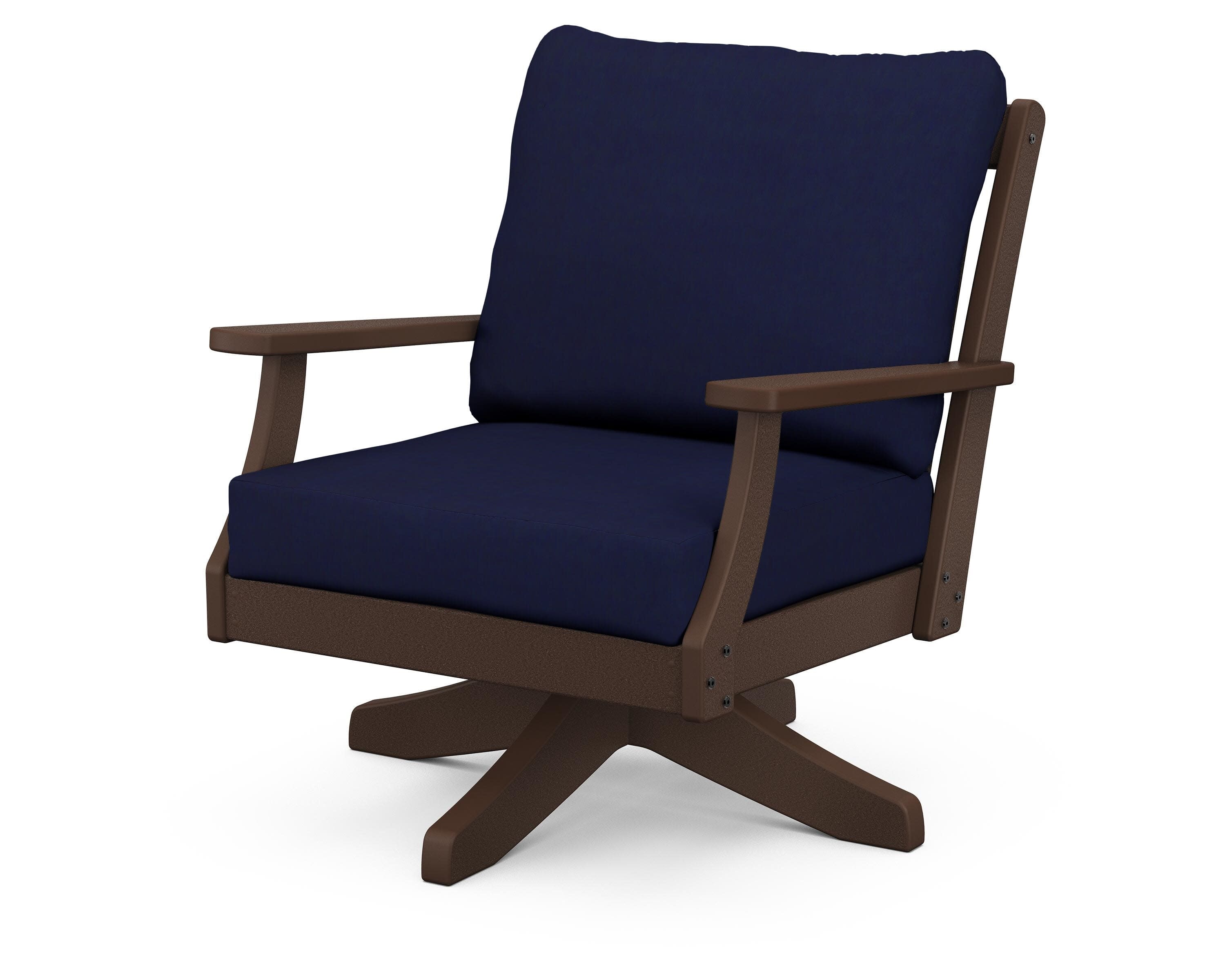 Braxton Deep Seating Swivel Chair in Mahogany / Navy