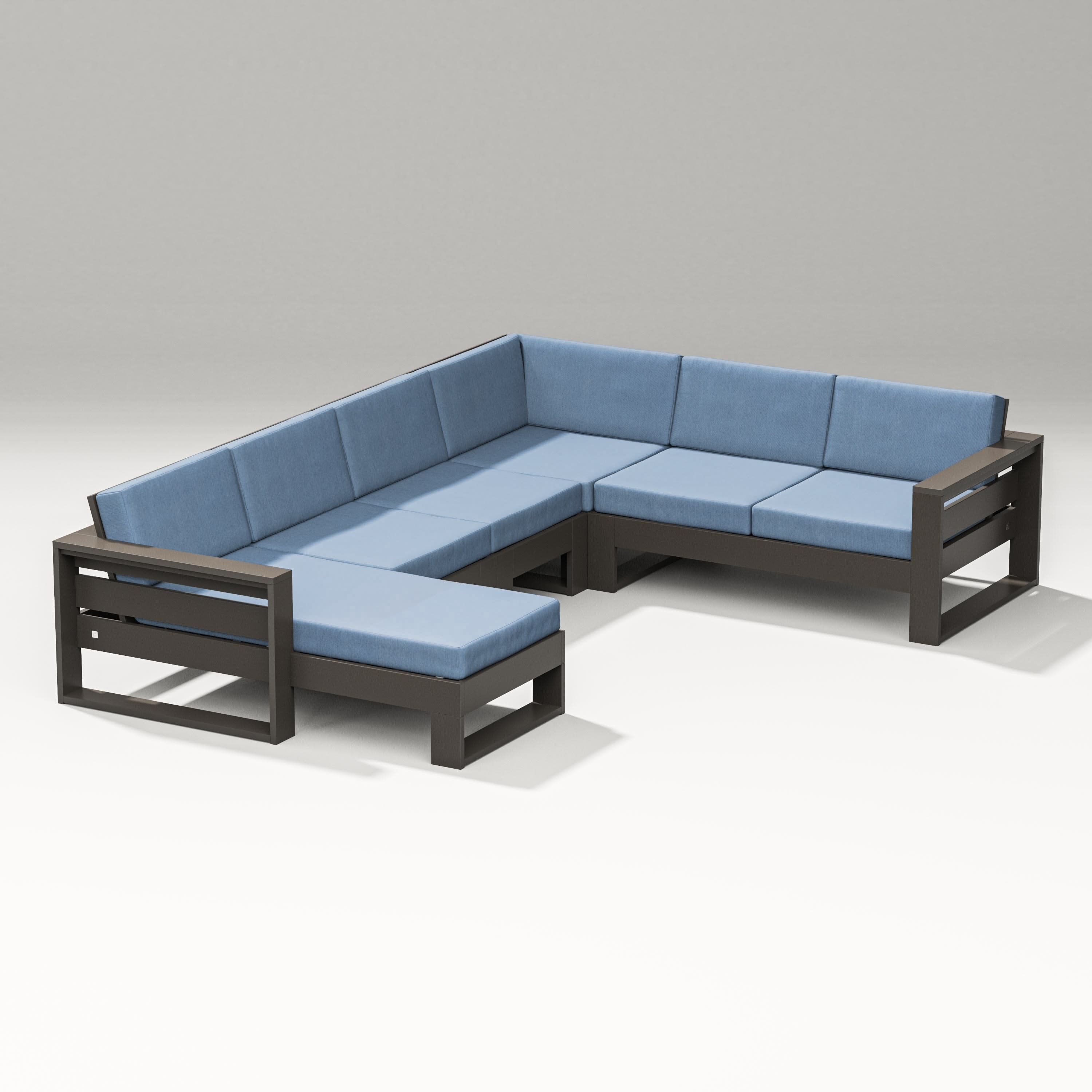Latitude Corner Sectional with Left Chaise in Vintage Coffee / Sky Blue