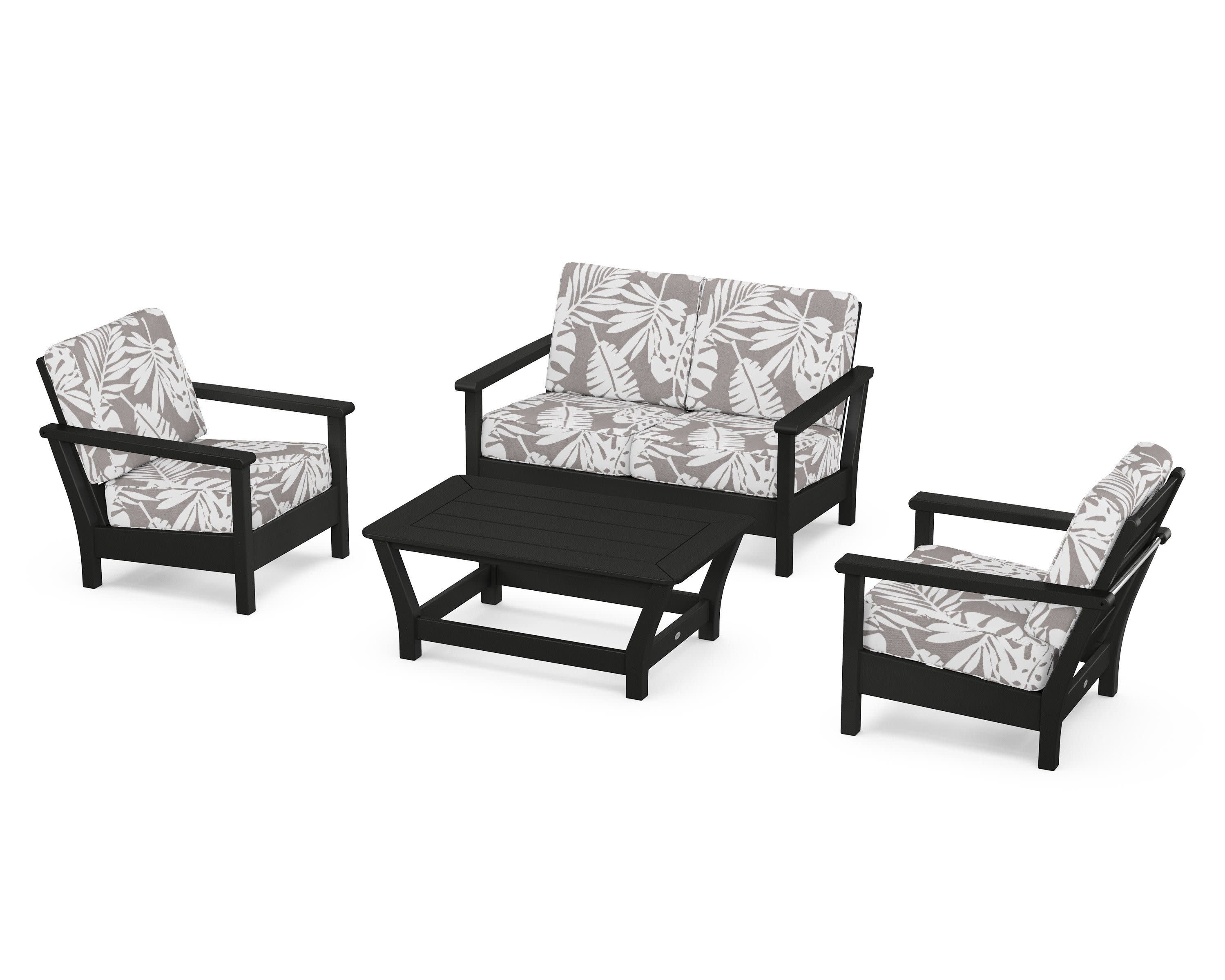 Harbour 4-Piece Deep Seating Set in Black / Leaf Grey Mist