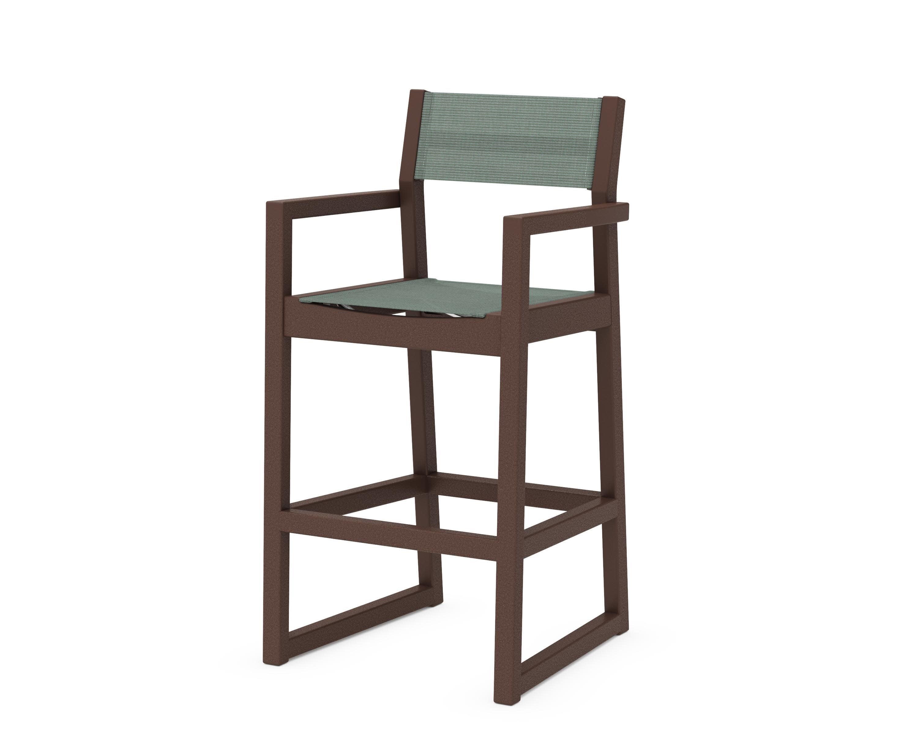 EDGE Sling Bar Arm Chair in Mahogany / Dupioni Sea Mist Sling