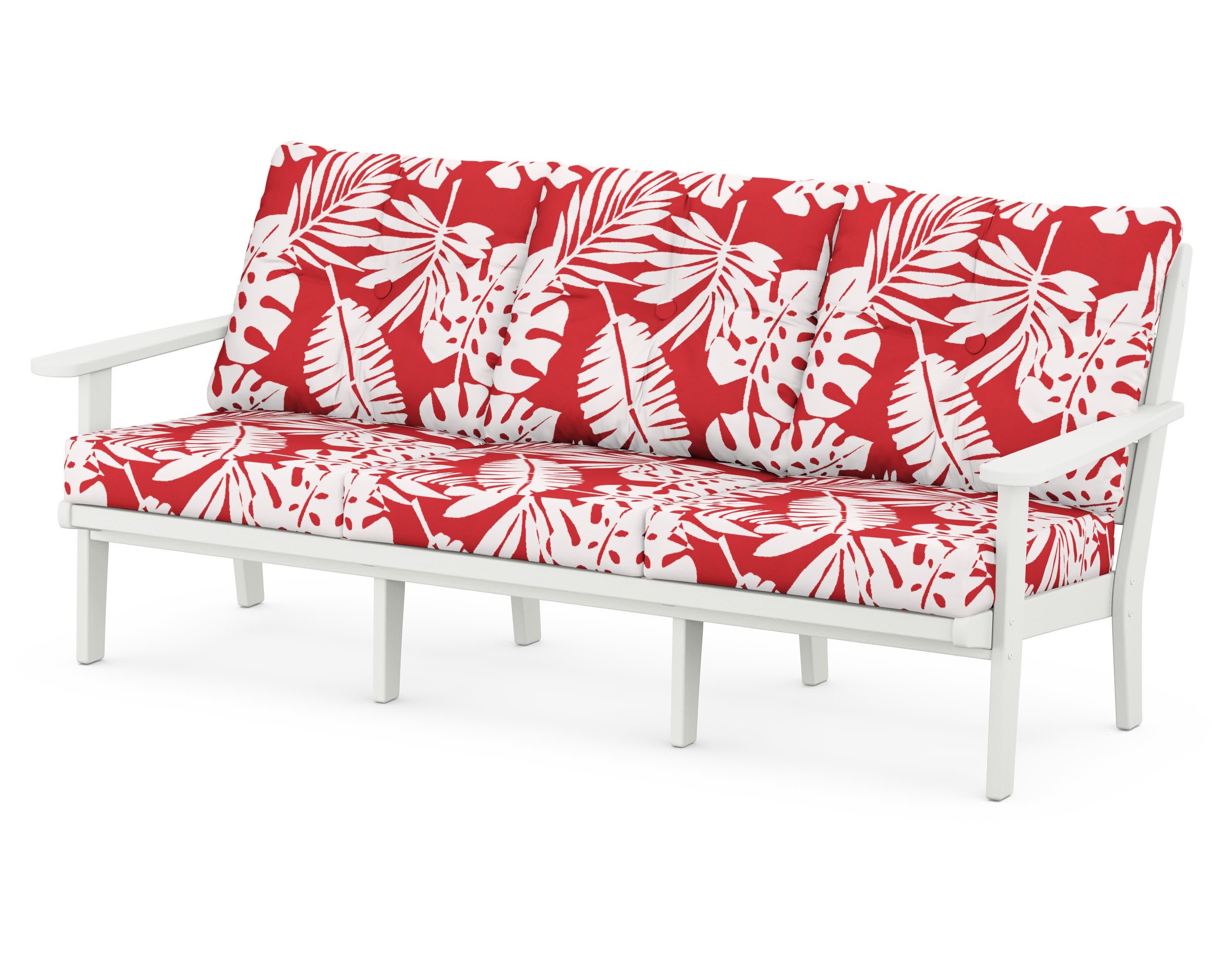 Lakeside Deep Seating Sofa in Vintage White / Leaf Crimson