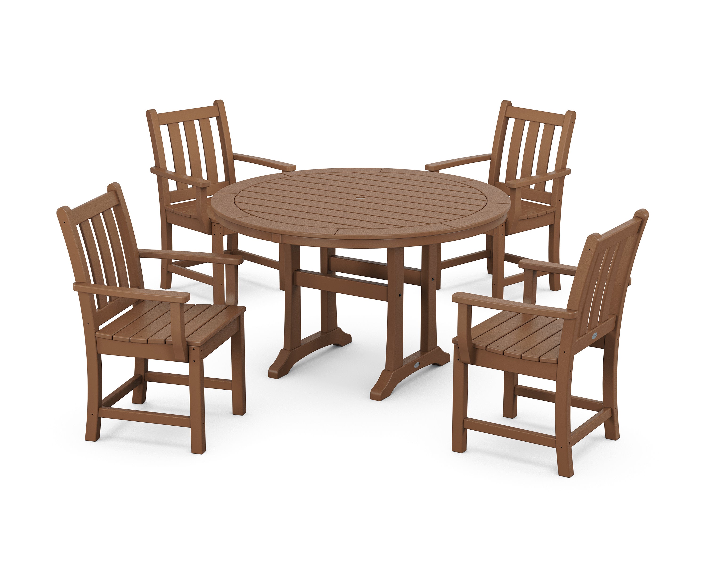 Traditional Garden 5-Piece Round Dining Set with Trestle Legs in Teak