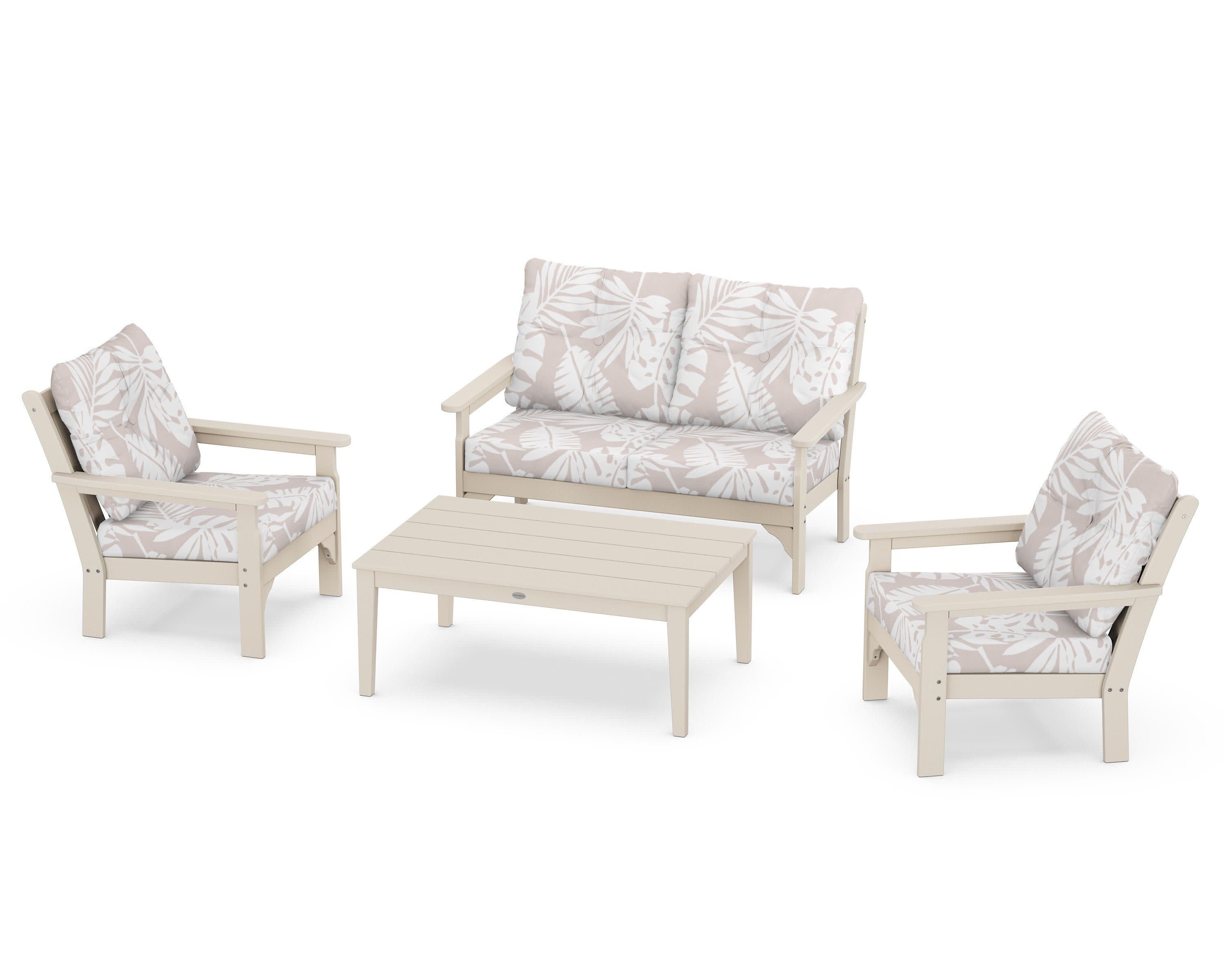 Vineyard 4-Piece Deep Seating Set in Sand / Leaf Dune Burlap