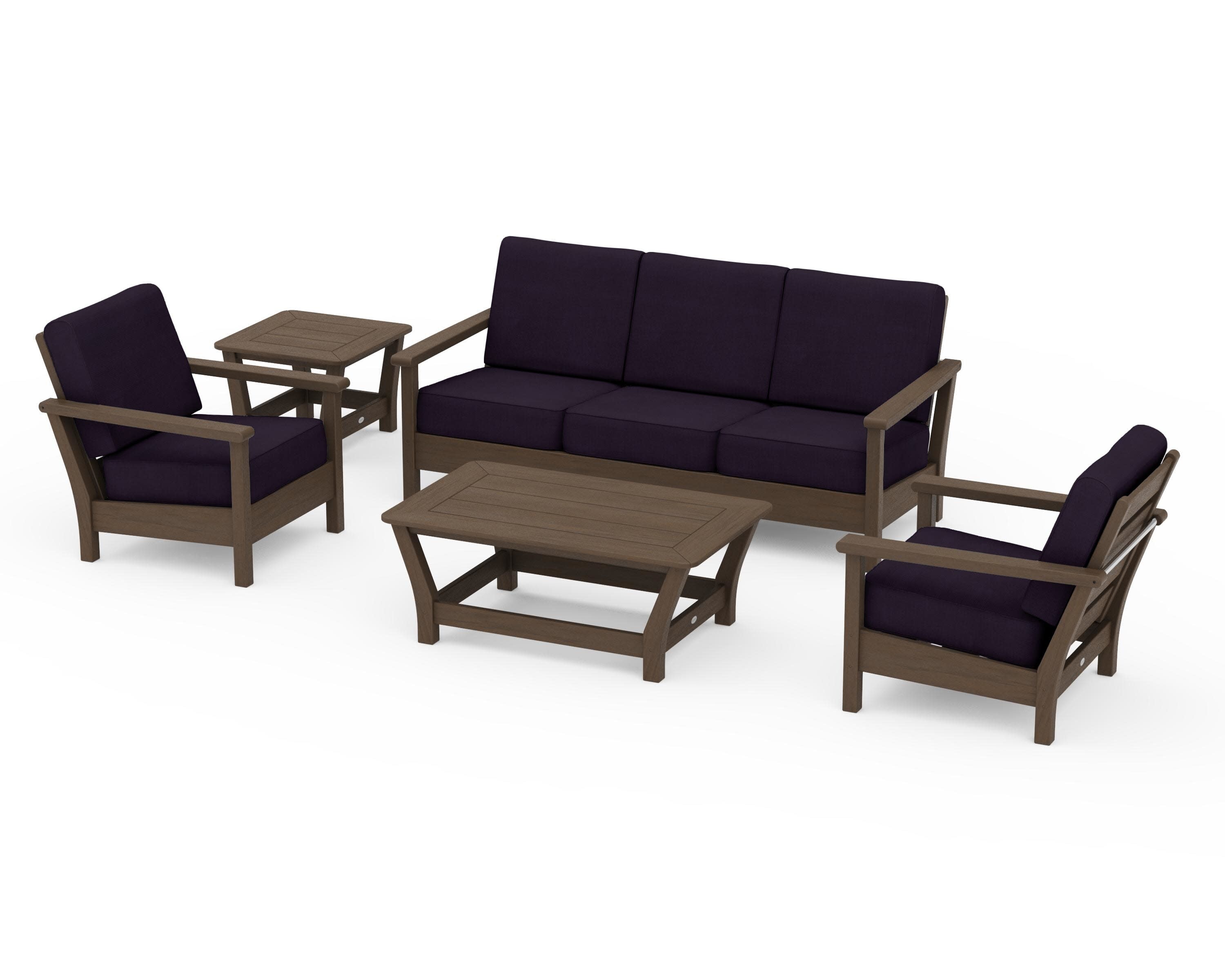 Harbour 5-Piece Deep Seating Set in Kona / Navy Linen