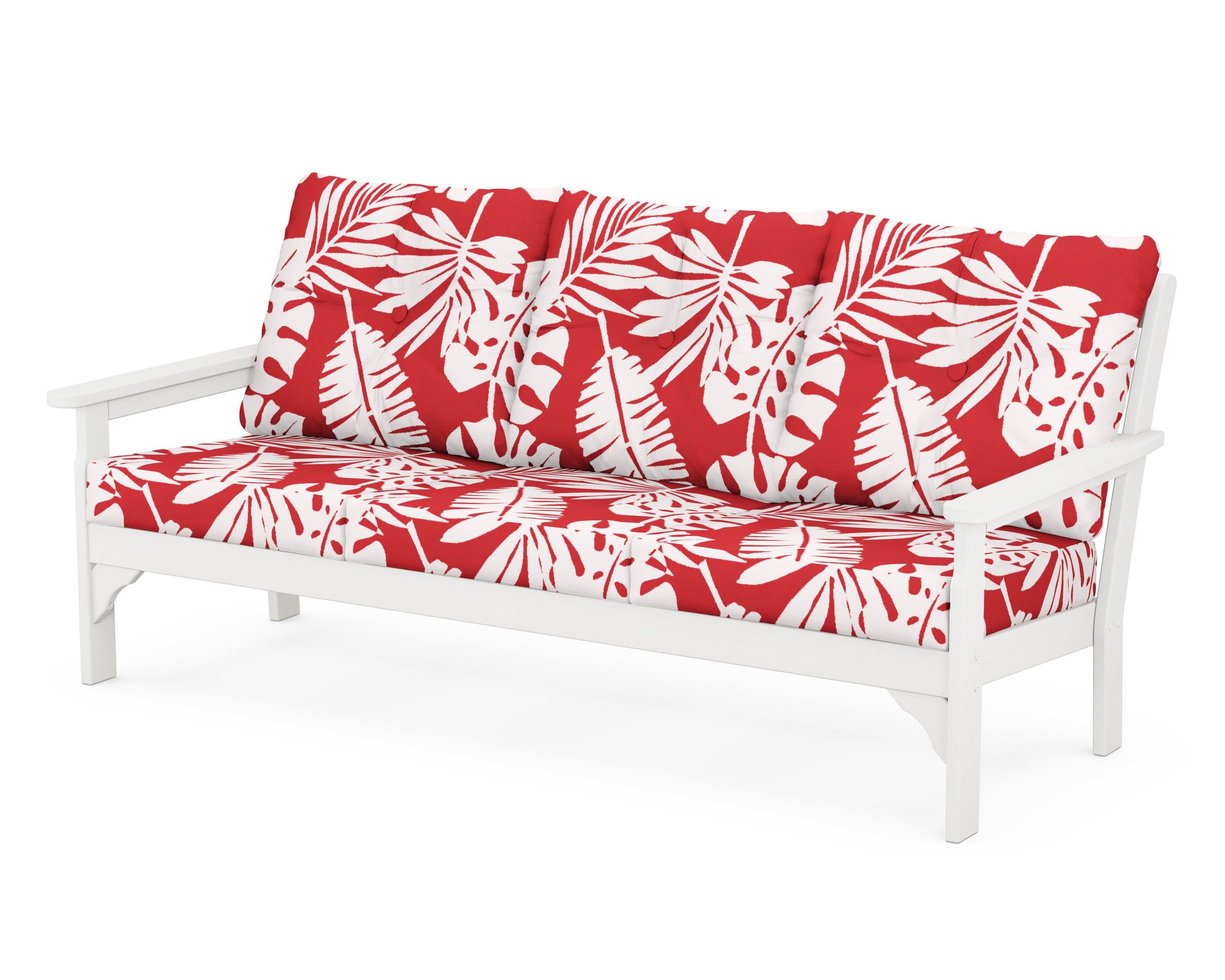 Vineyard Deep Seating Sofa in White / Leaf Crimson