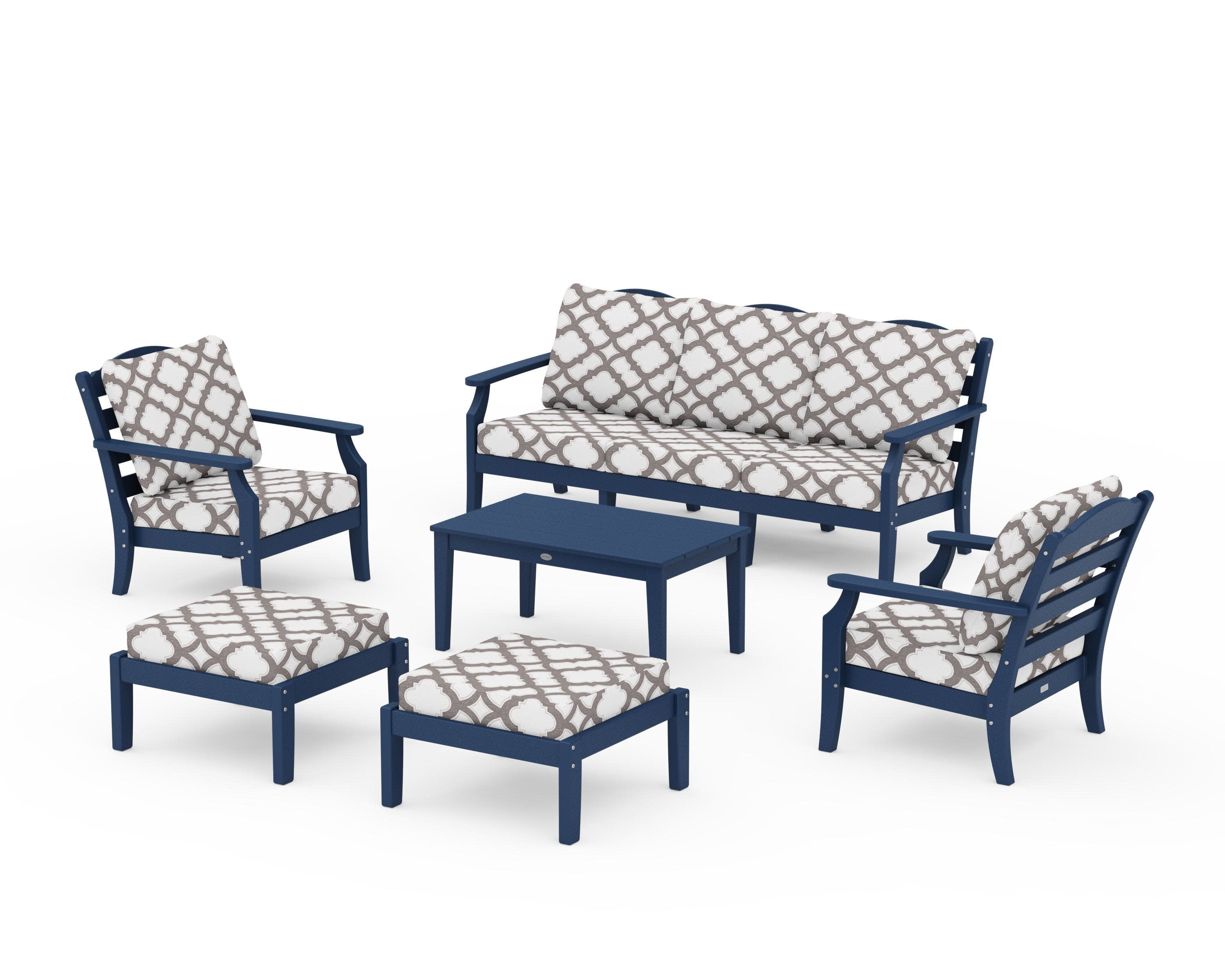 Savannah 6-Piece Lounge Sofa Set in Navy / Trellis Grey Mist