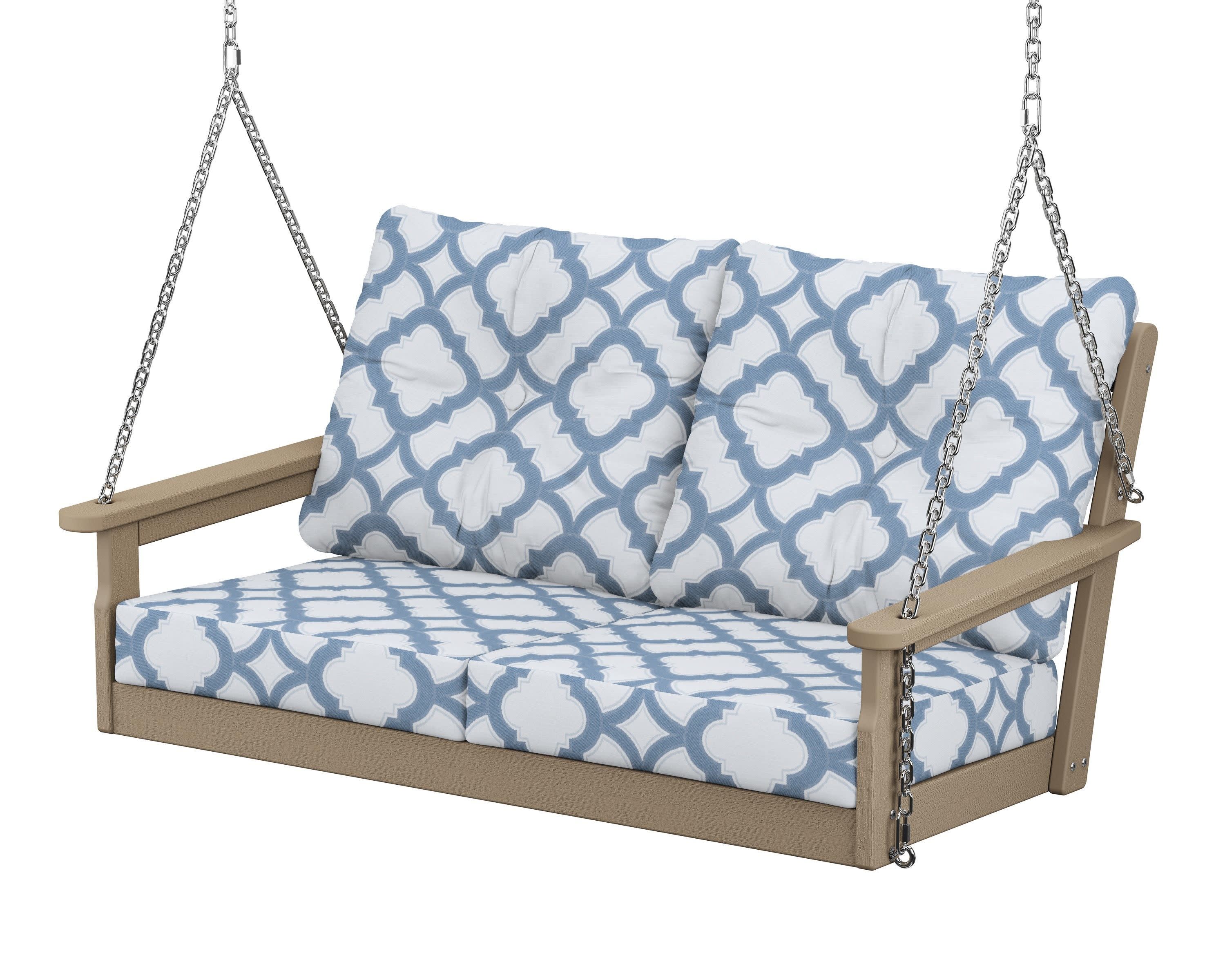 Vineyard Deep Seating Swing in Vintage Sahara / Trellis Sky Blue