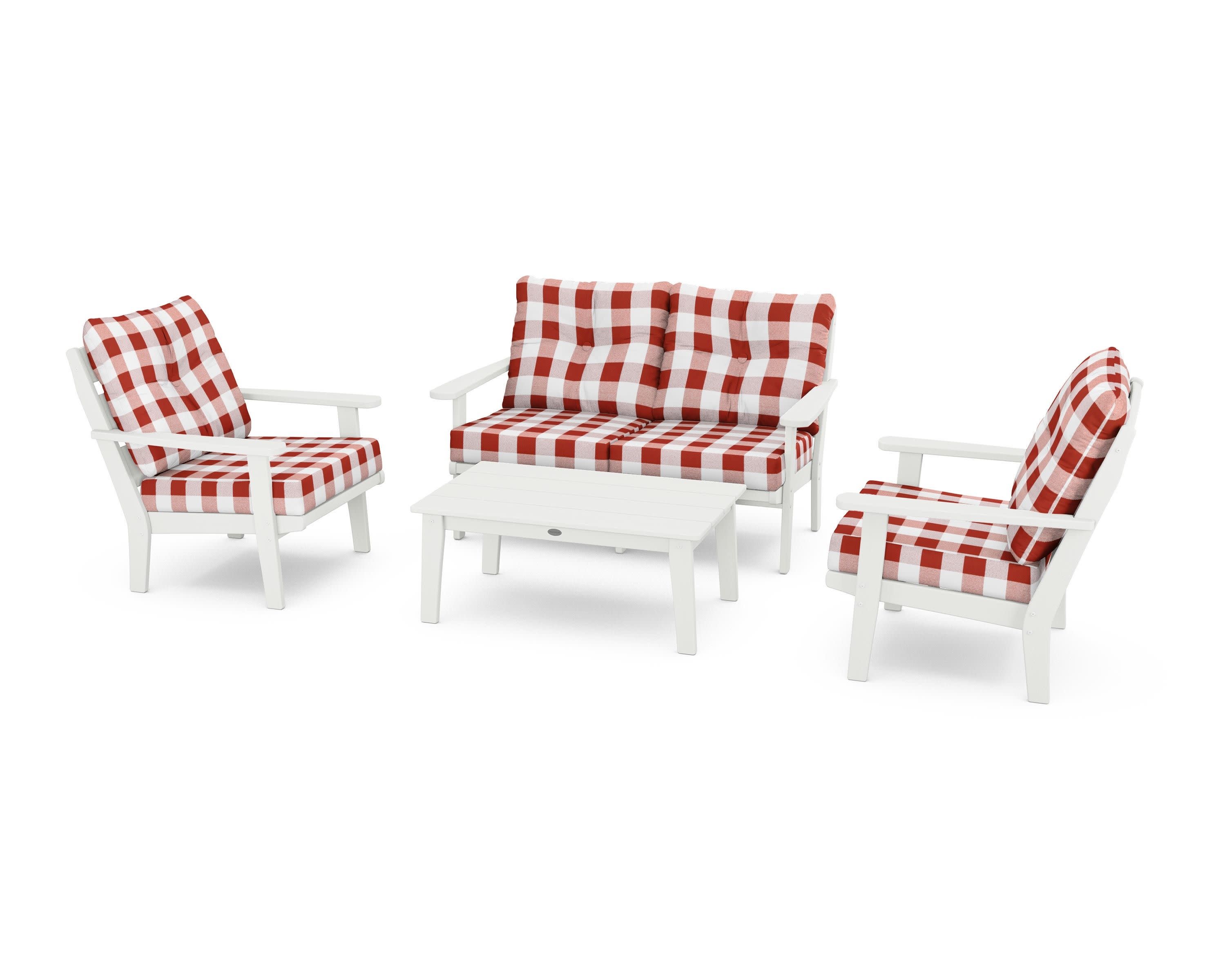 Lakeside 4-Piece Deep Seating Set in Vintage White / Buffalo Plaid Crimson