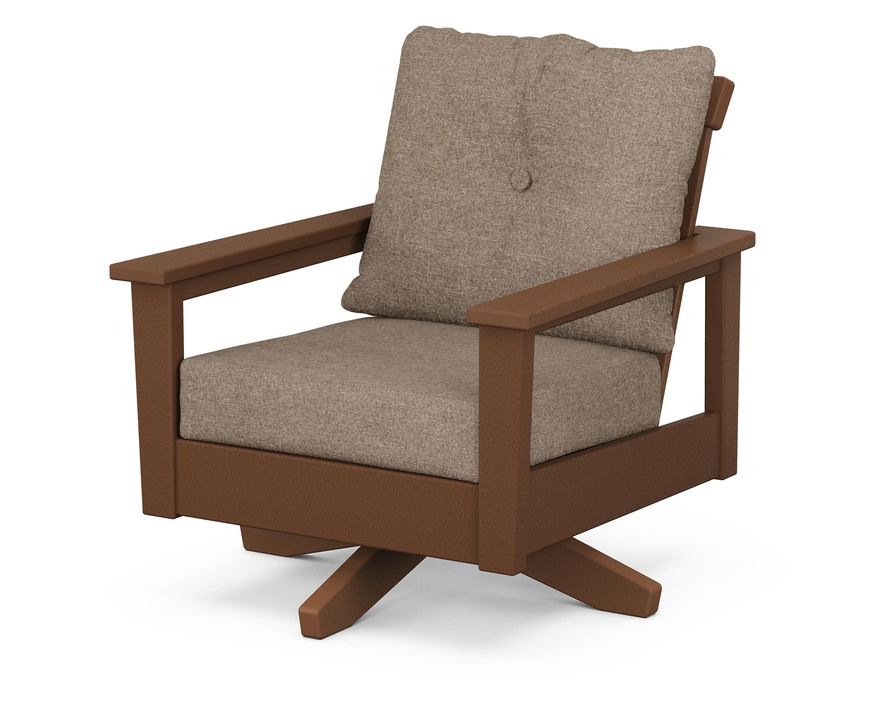 Prescott Deep Seating Swivel Chair in Teak / Spiced Burlap