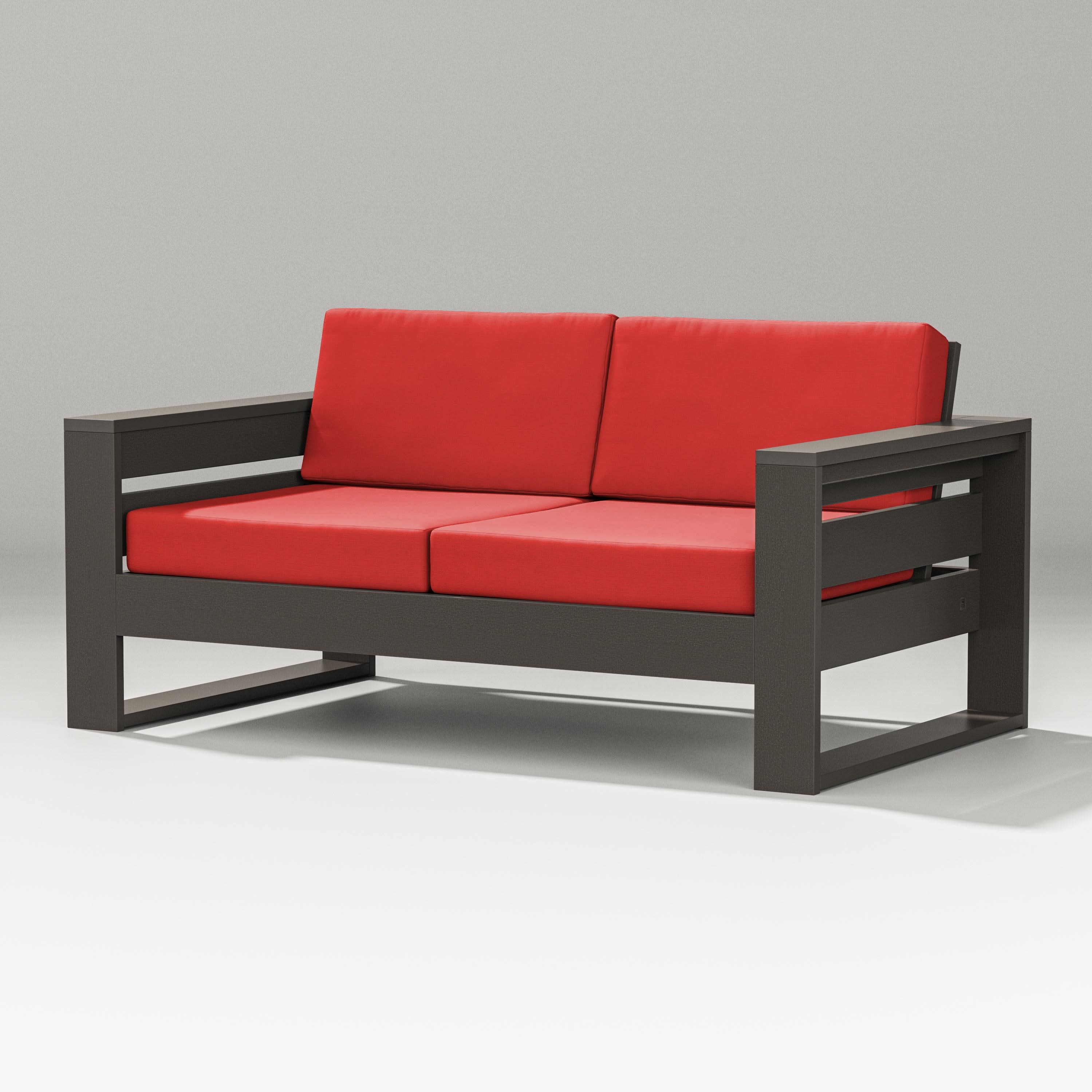 Latitude Loveseat in Vintage Coffee / Crimson Linen