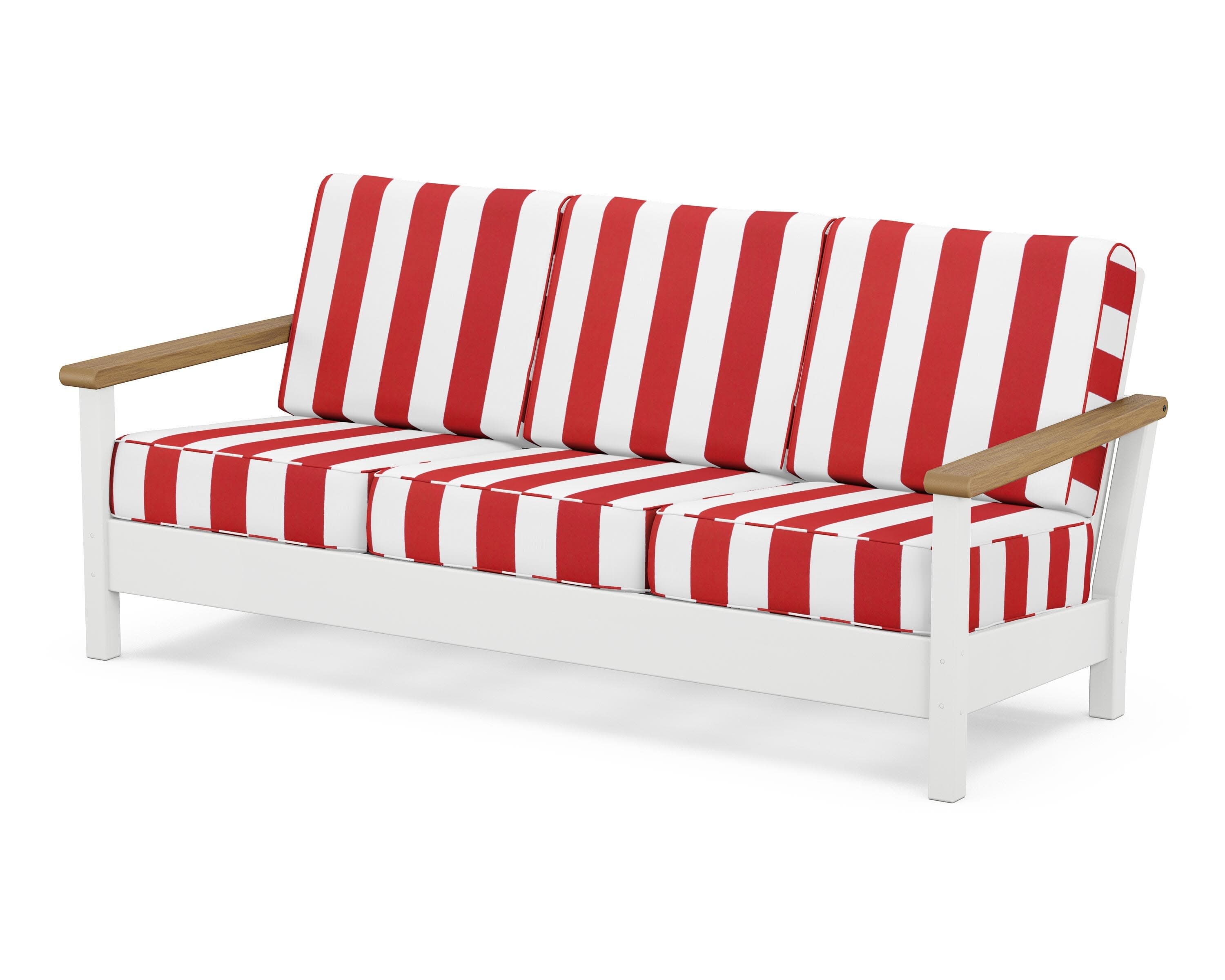 Harbour Deep Seating Sofa in White / Natural / Cabana Stripe Crimson