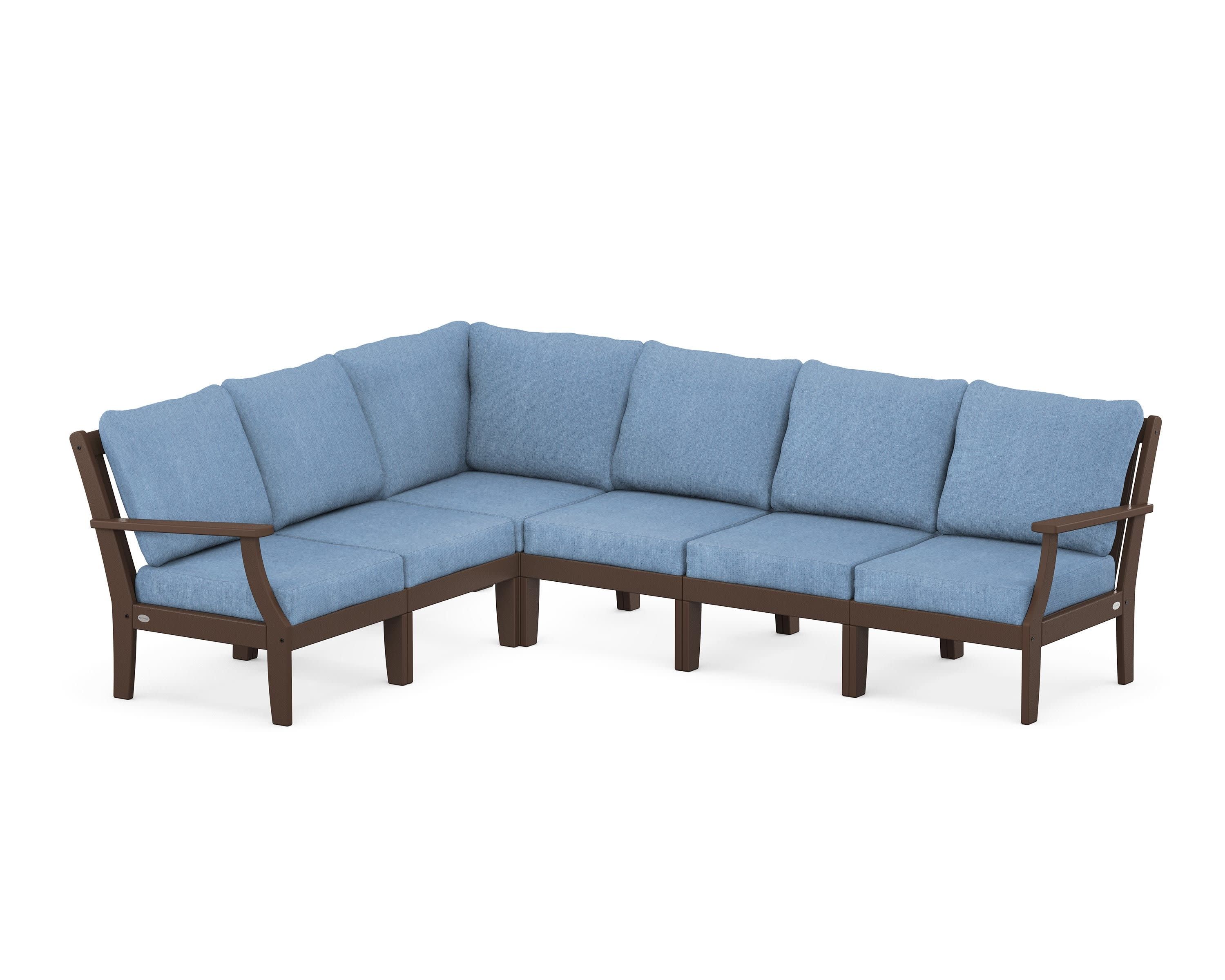 Braxton Modular 6-Piece Deep Seating Set in Mahogany / Sky Blue