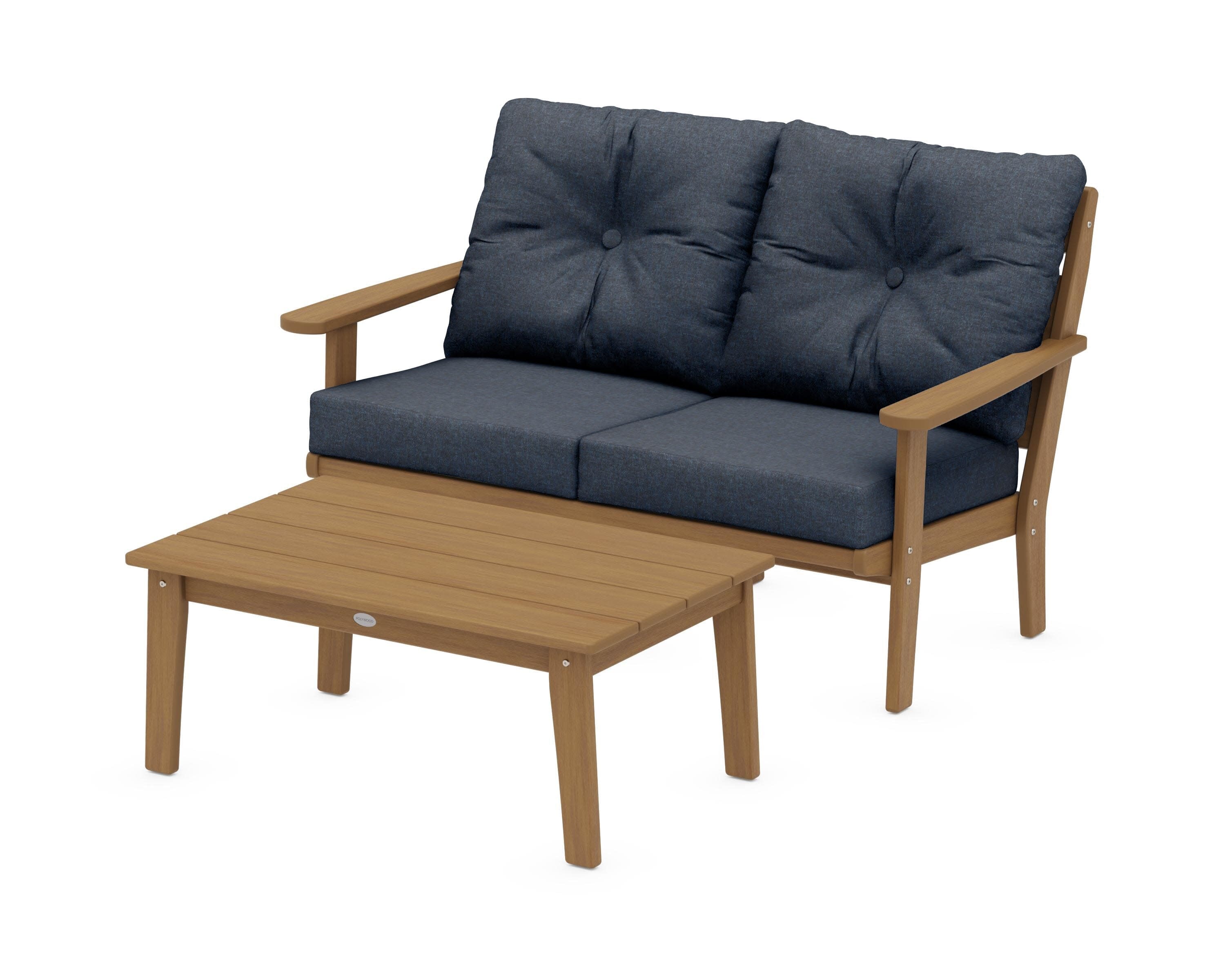 Lakeside 2-Piece Lounge Loveseat Set in Natural / Marine Indigo
