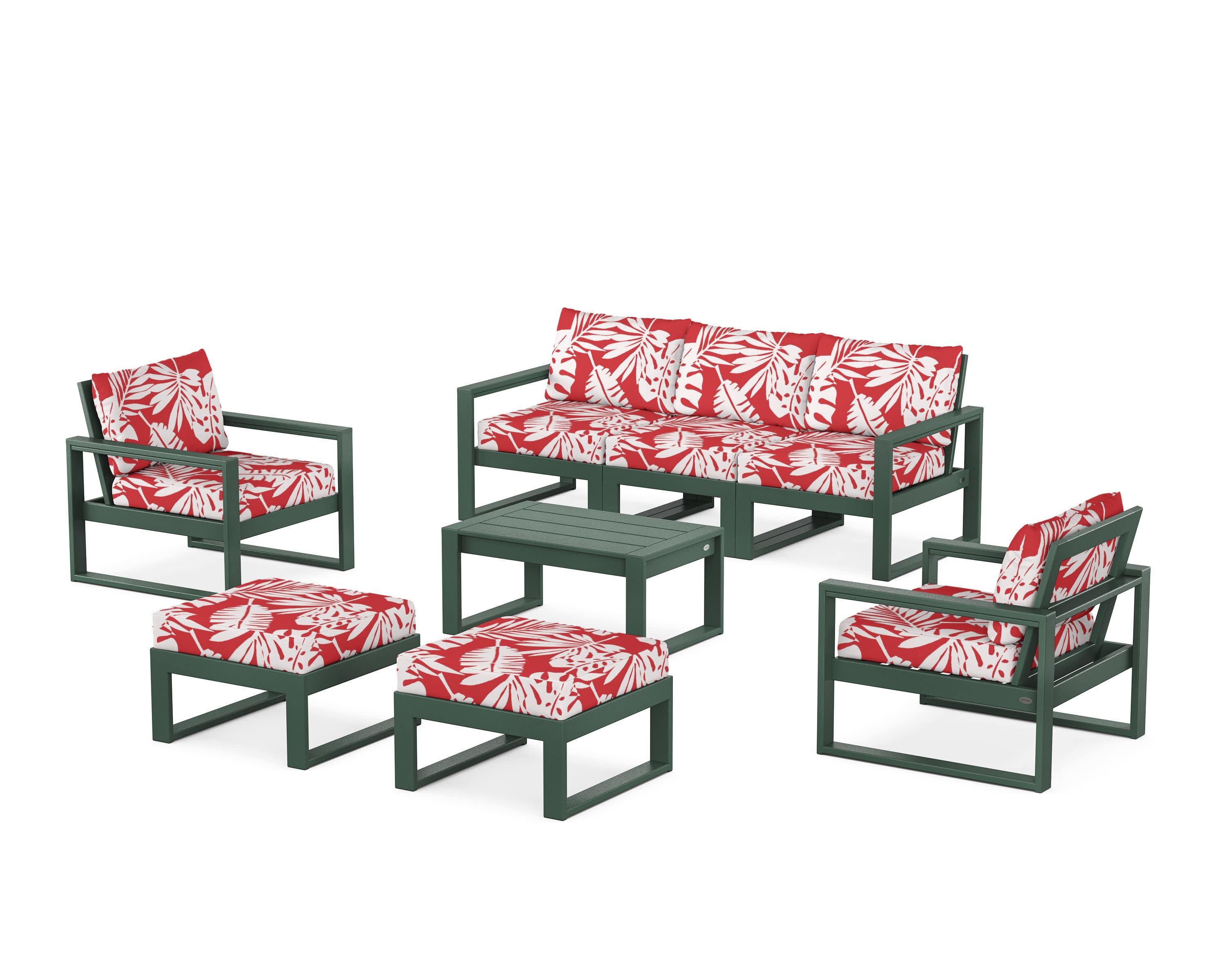 EDGE Sectional 8-Piece Lounge Sofa Set in Green / Leaf Crimson