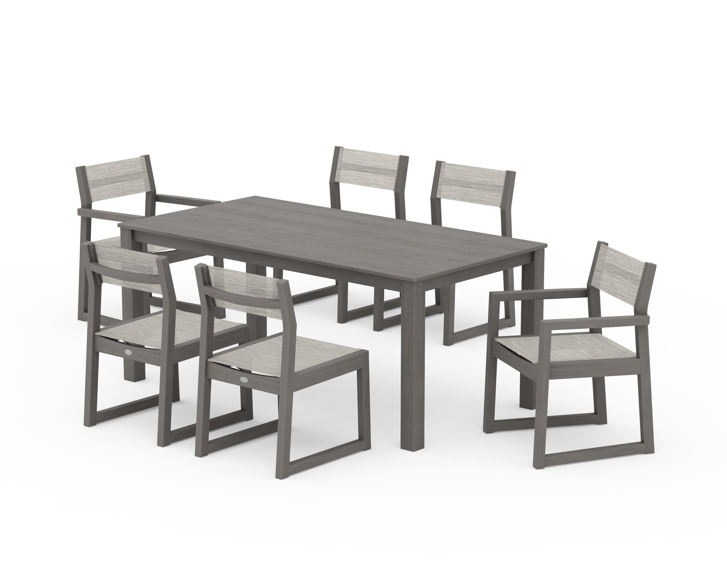 EDGE Sling 7-Piece Parsons Dining Set in Driftwood / Birch Sling