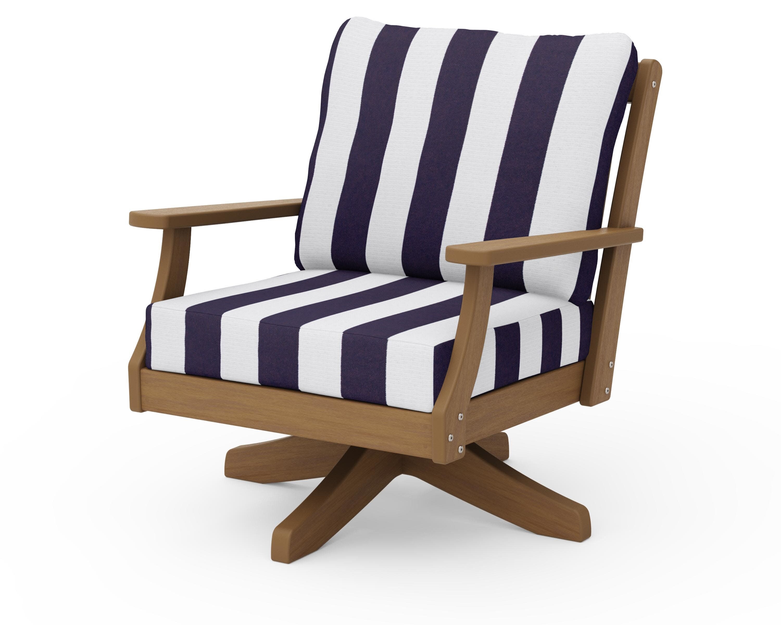 Braxton Deep Seating Swivel Chair in Natural / Cabana Stripe Navy