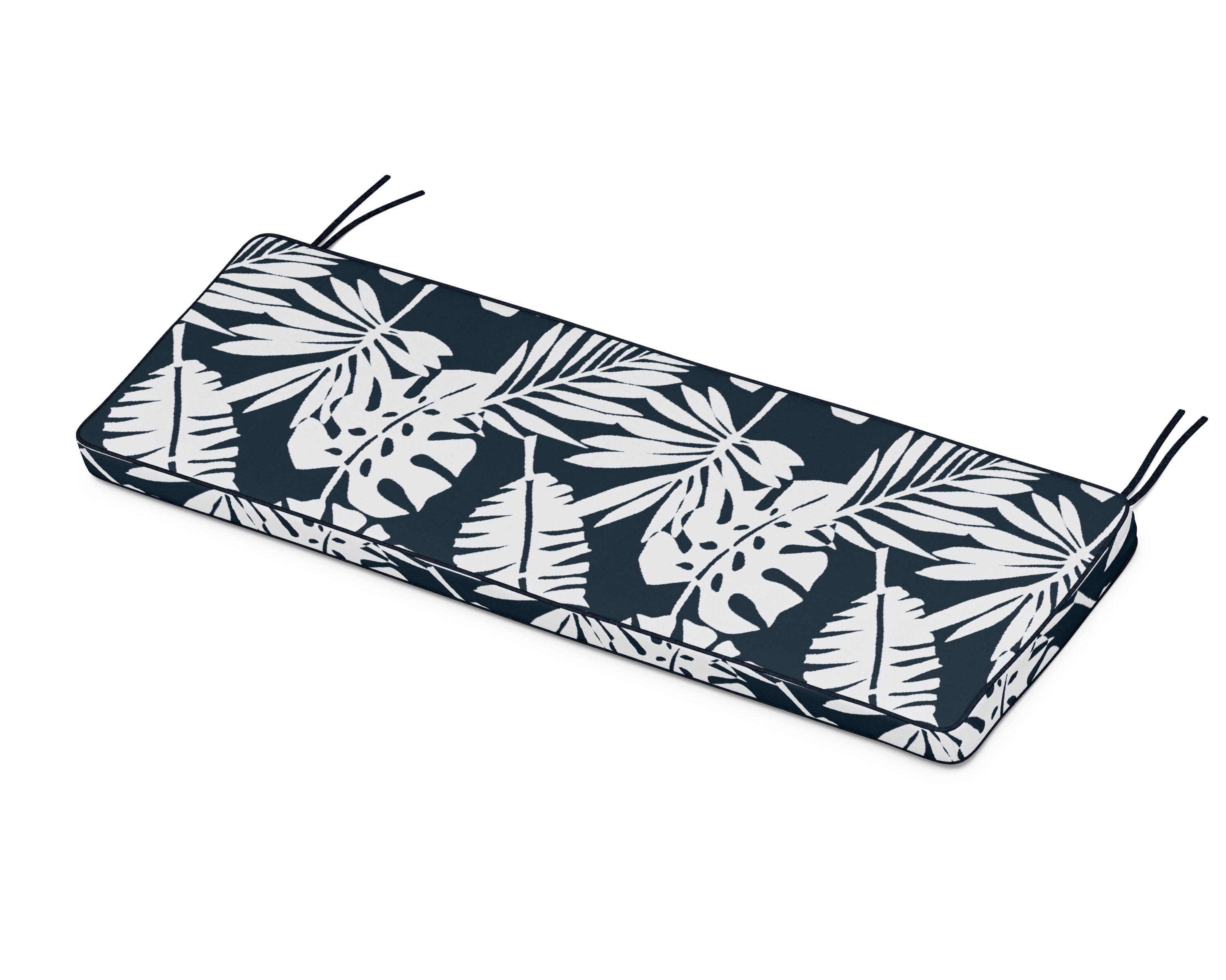 Chinoiserie Bench Seat Cushion in Leaf Marine Indigo