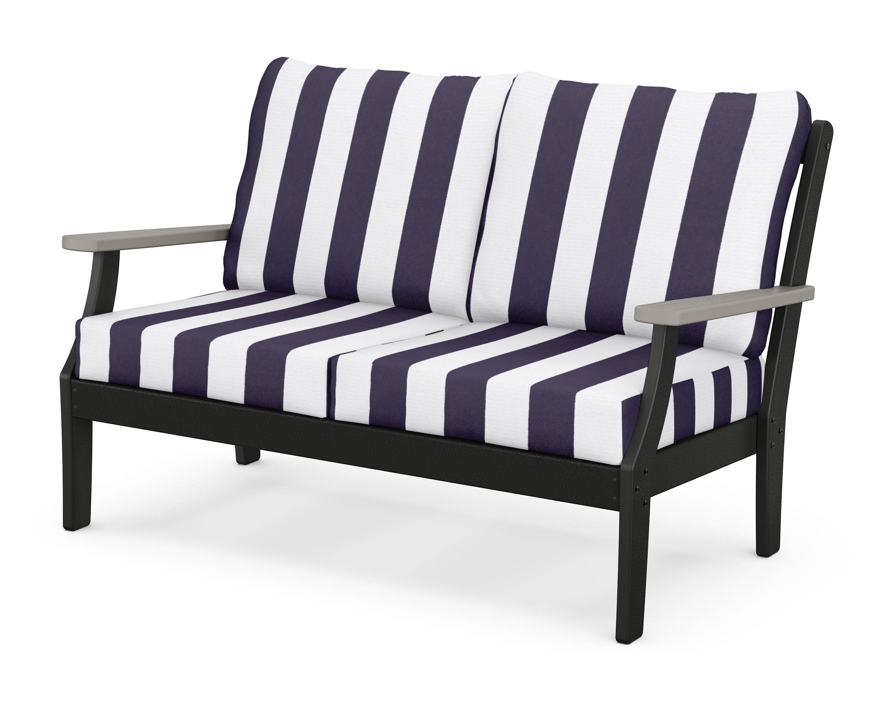 Braxton Deep Seating Loveseat in Black / Driftwood / Cabana Stripe Navy