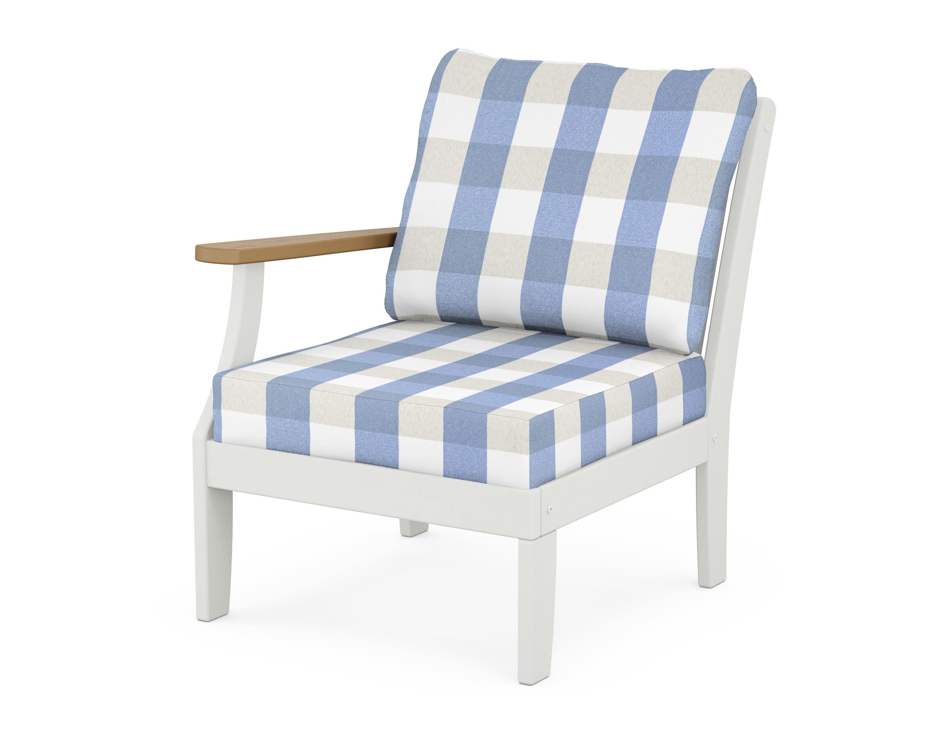 Braxton Modular Left Arm Chair in White / Natural / Buffalo Plaid Sky Blue