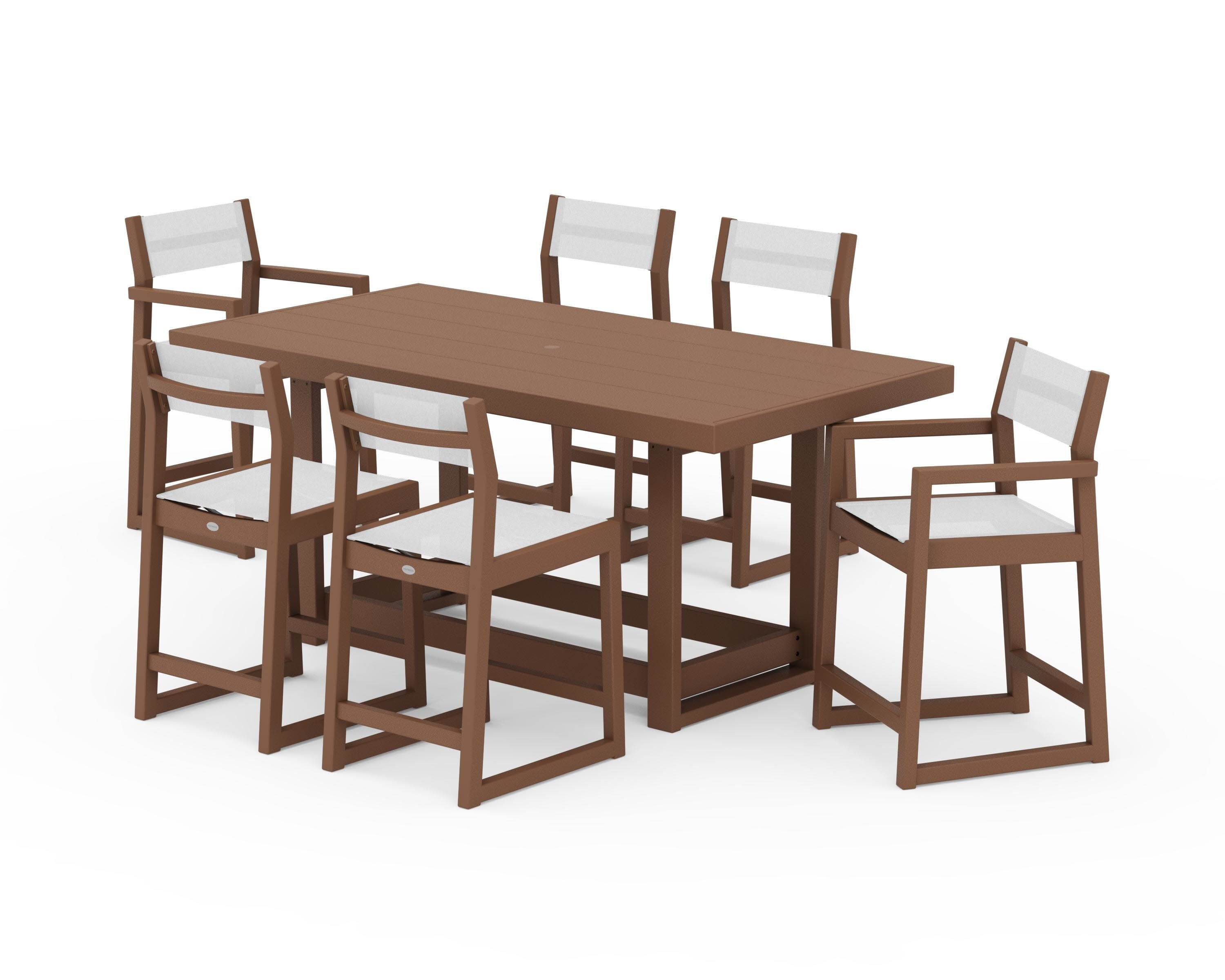 EDGE Sling 7-Piece Counter Table Set in Teak / White Sling