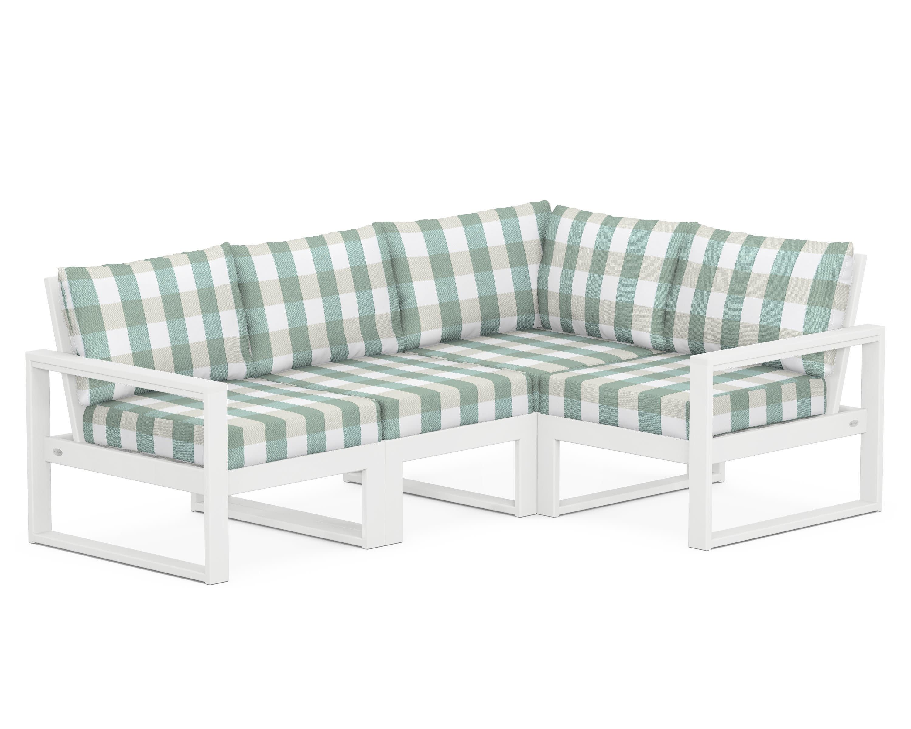 EDGE 4-Piece Modular Deep Seating Set in White / Buffalo Plaid Glacier Spa