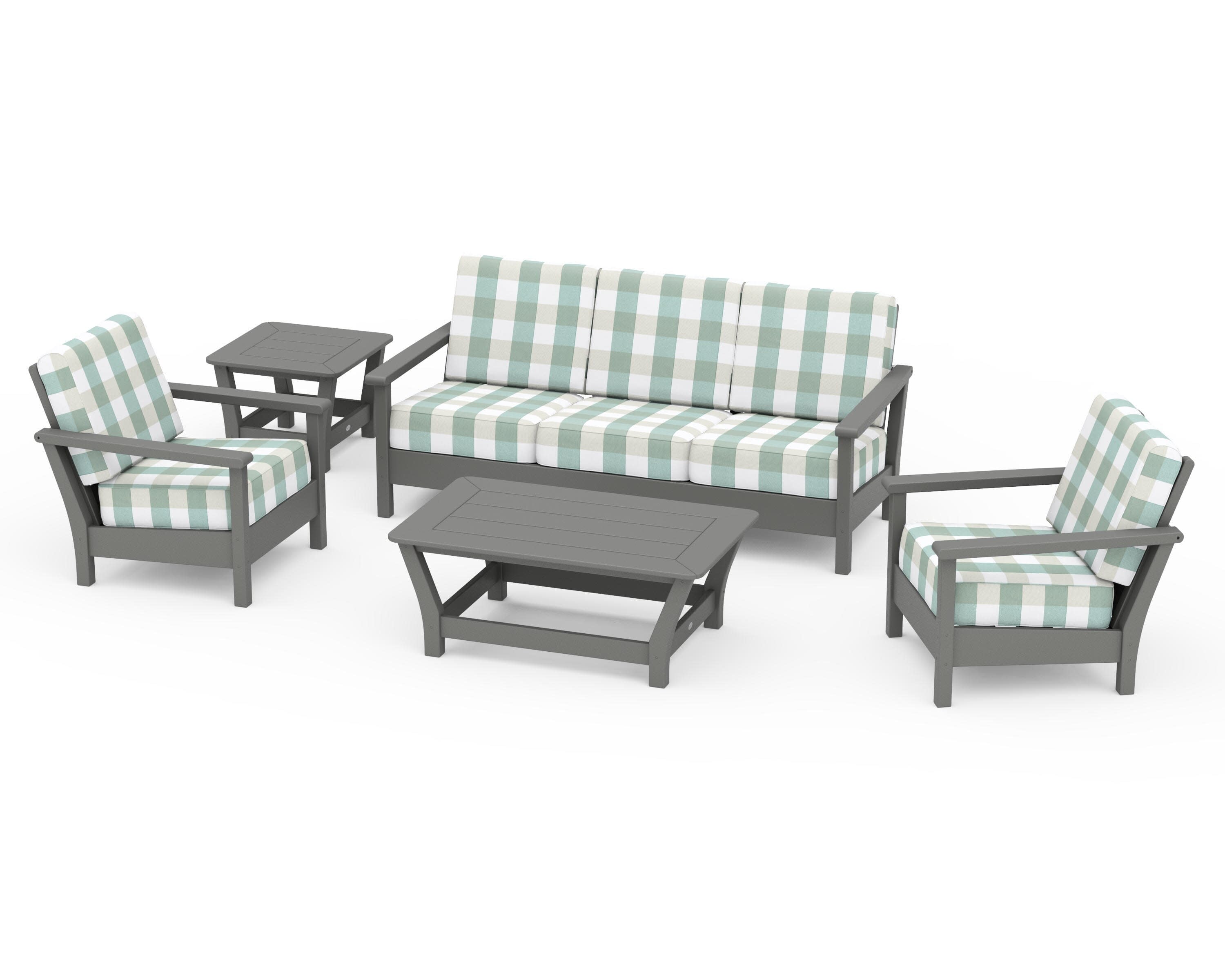 Harbour 5-Piece Deep Seating Set in Slate Grey / Buffalo Plaid Glacier Spa