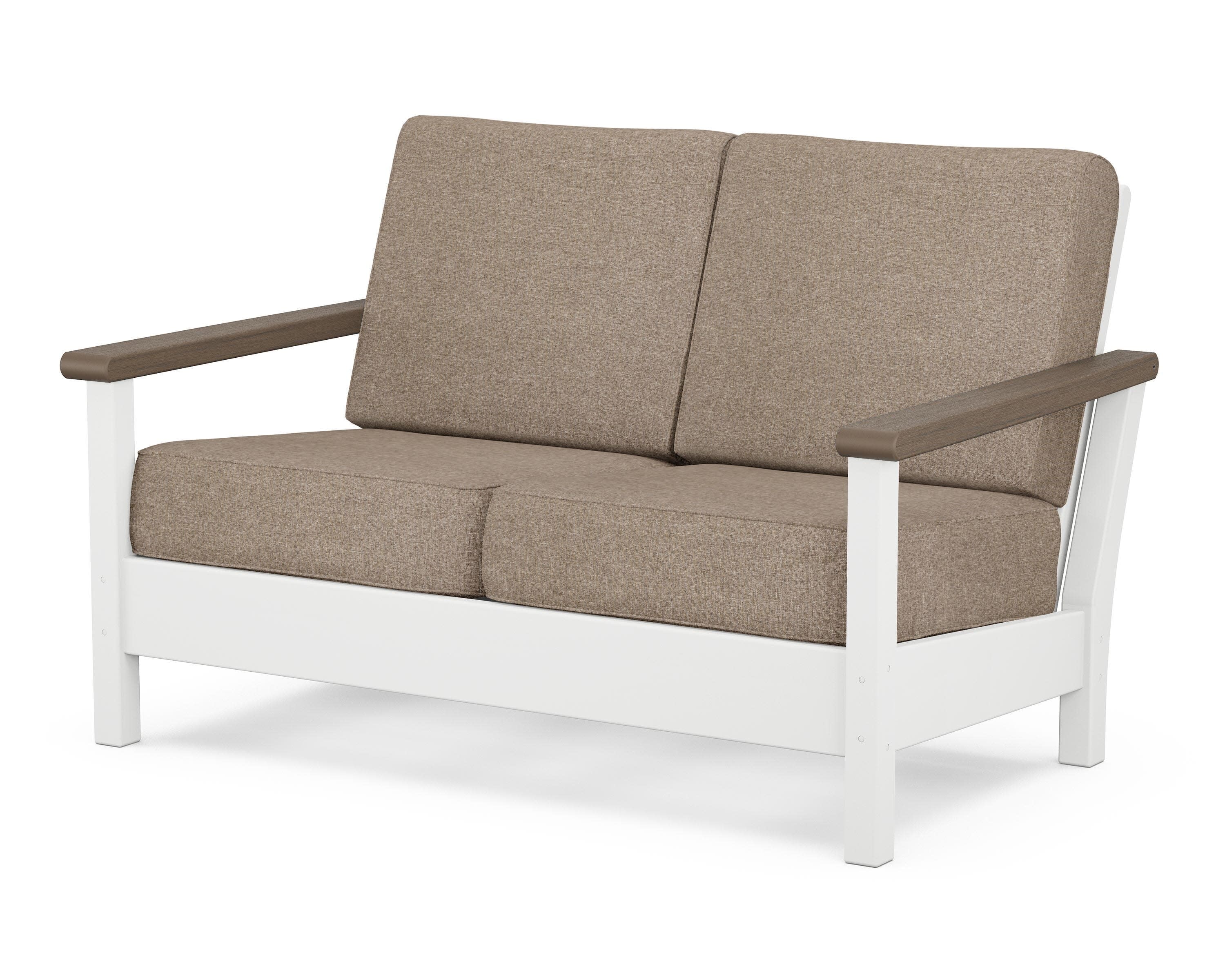 Harbour Deep Seating Loveseat in White / Kona / Spiced Burlap