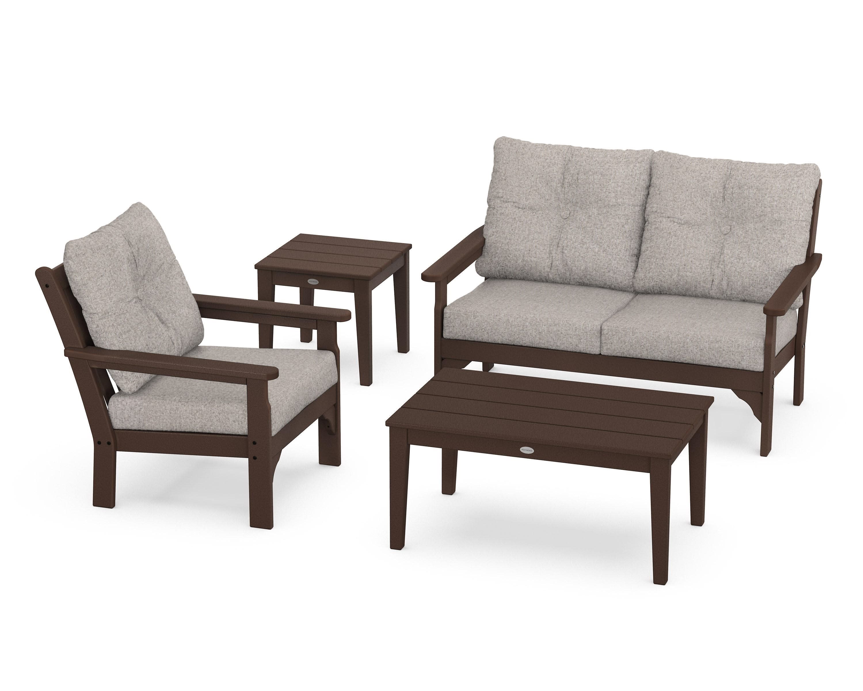 Vineyard 4-Piece Deep Seating Set in Mahogany / Weathered Tweed